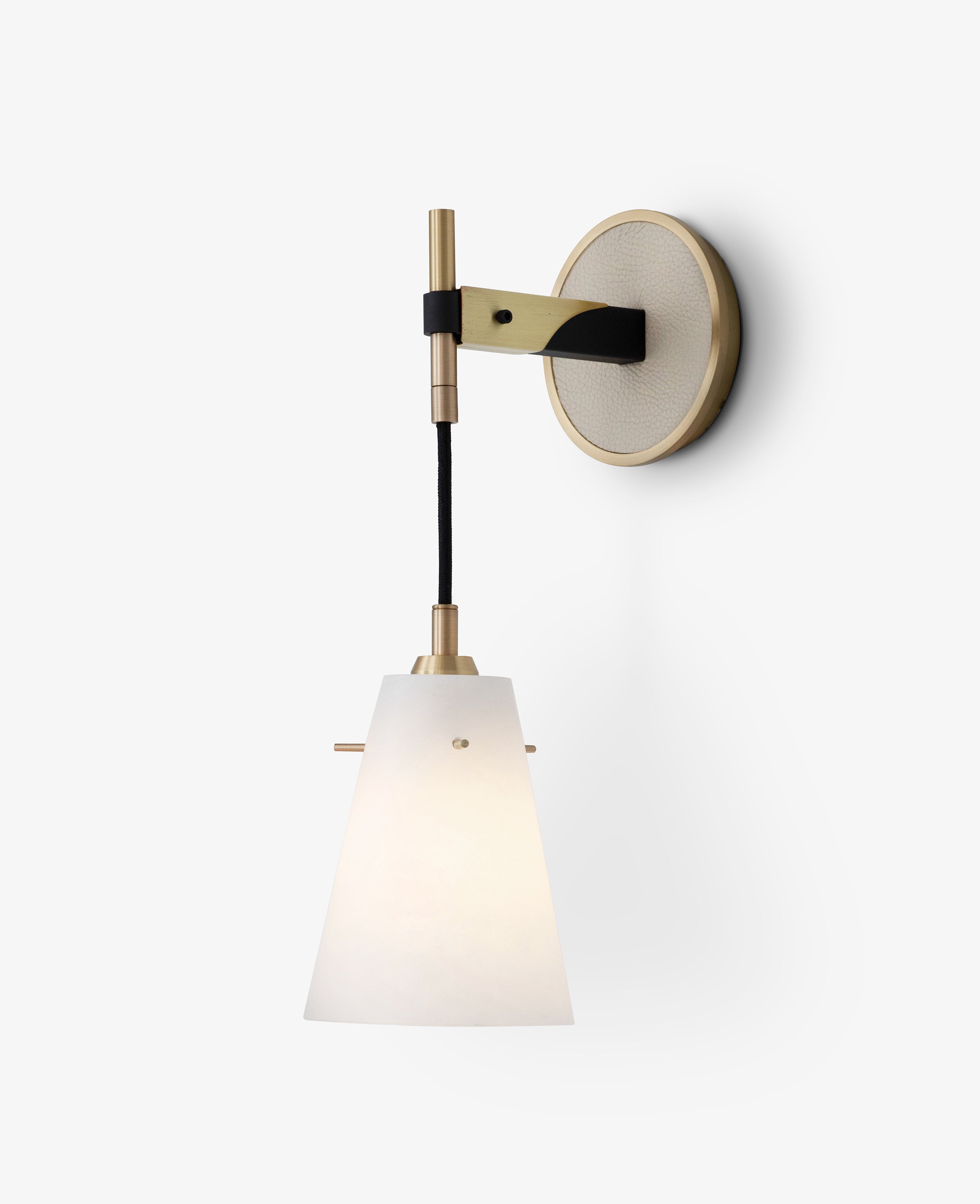 Light Antique Brass with Patinated Steel accents and Cream leather backplate