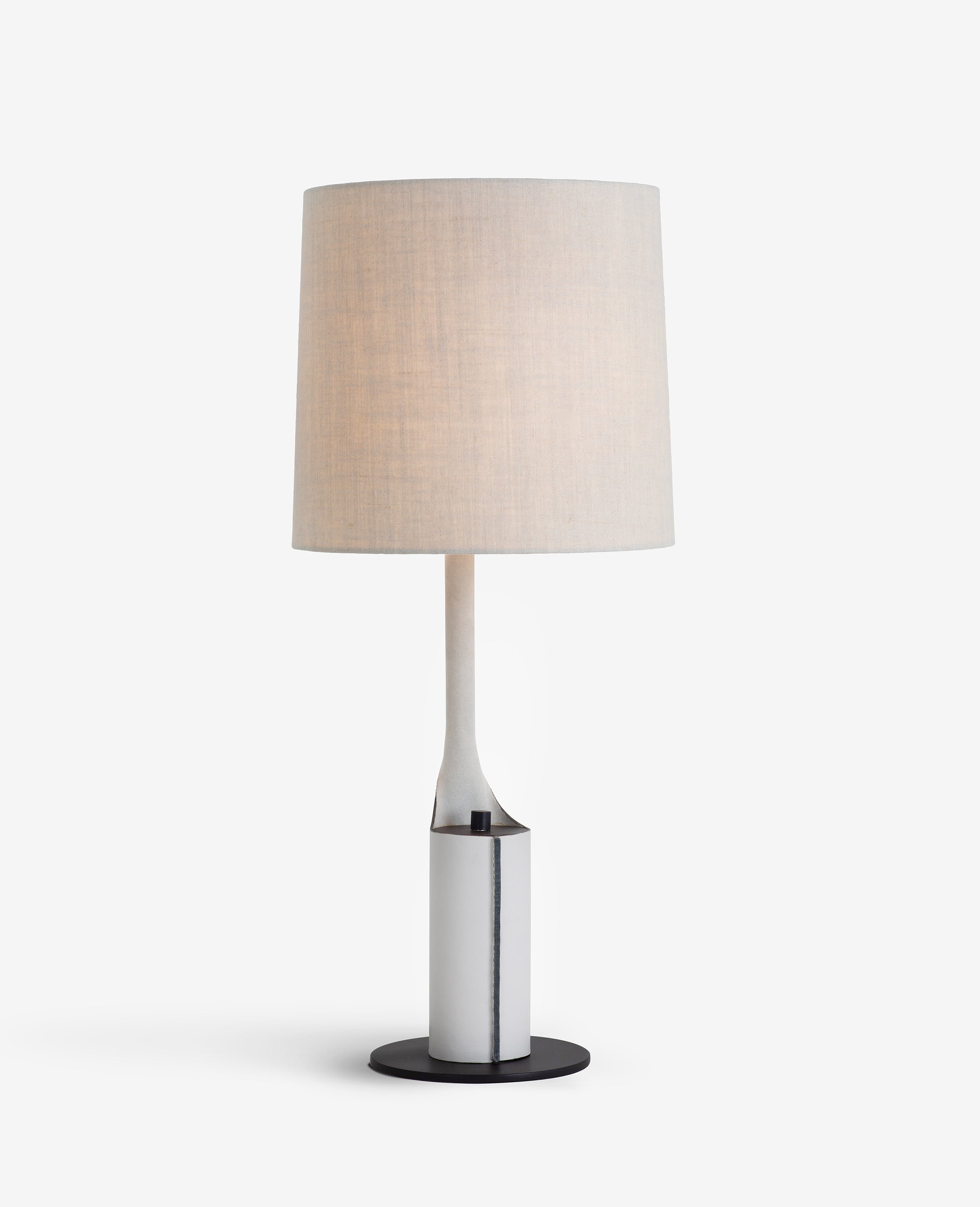 Patinated Steel, Cream Leather with Natural Linen Shade
