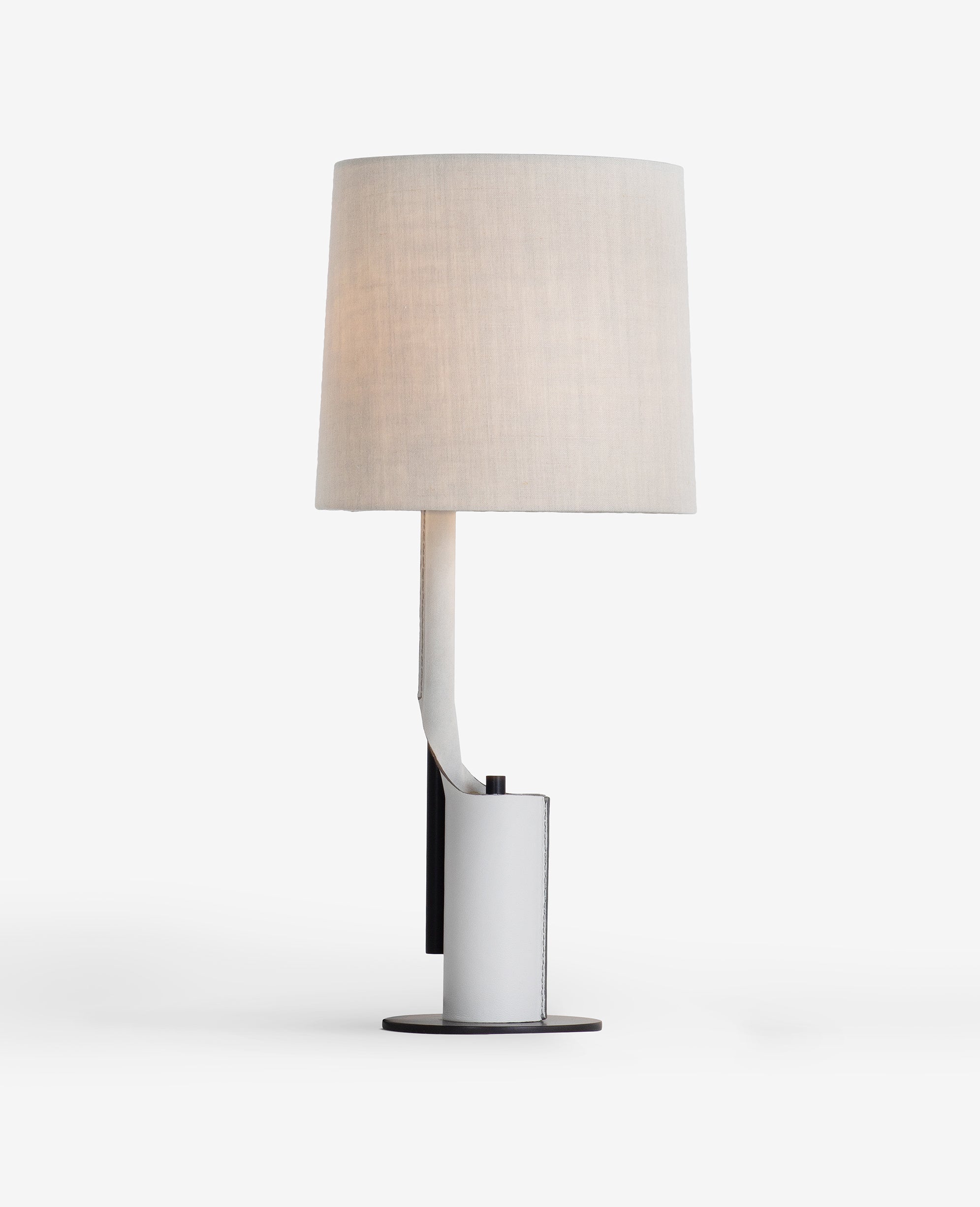 Patinated Steel, Cream Leather with Natural Linen Shade