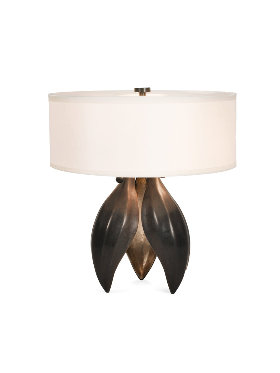 Dark Antique Brass with Classic Bronze Pods, Dutch Gold Interior and White Silk Pongee Shade
