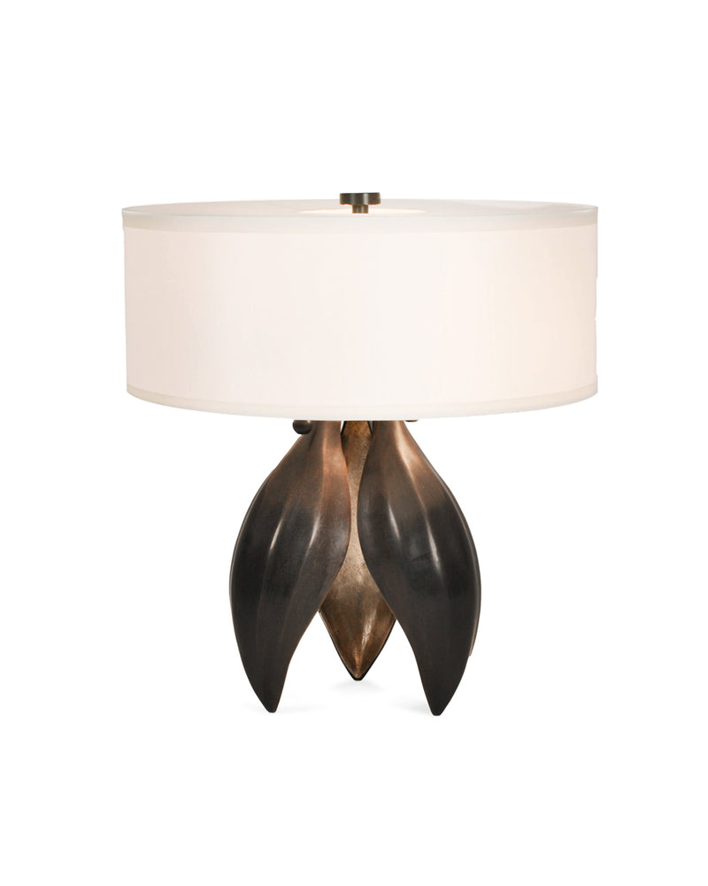 Dark Antique Brass with Classic Bronze Pods, Dutch Gold Interior and White Silk Pongee Shade