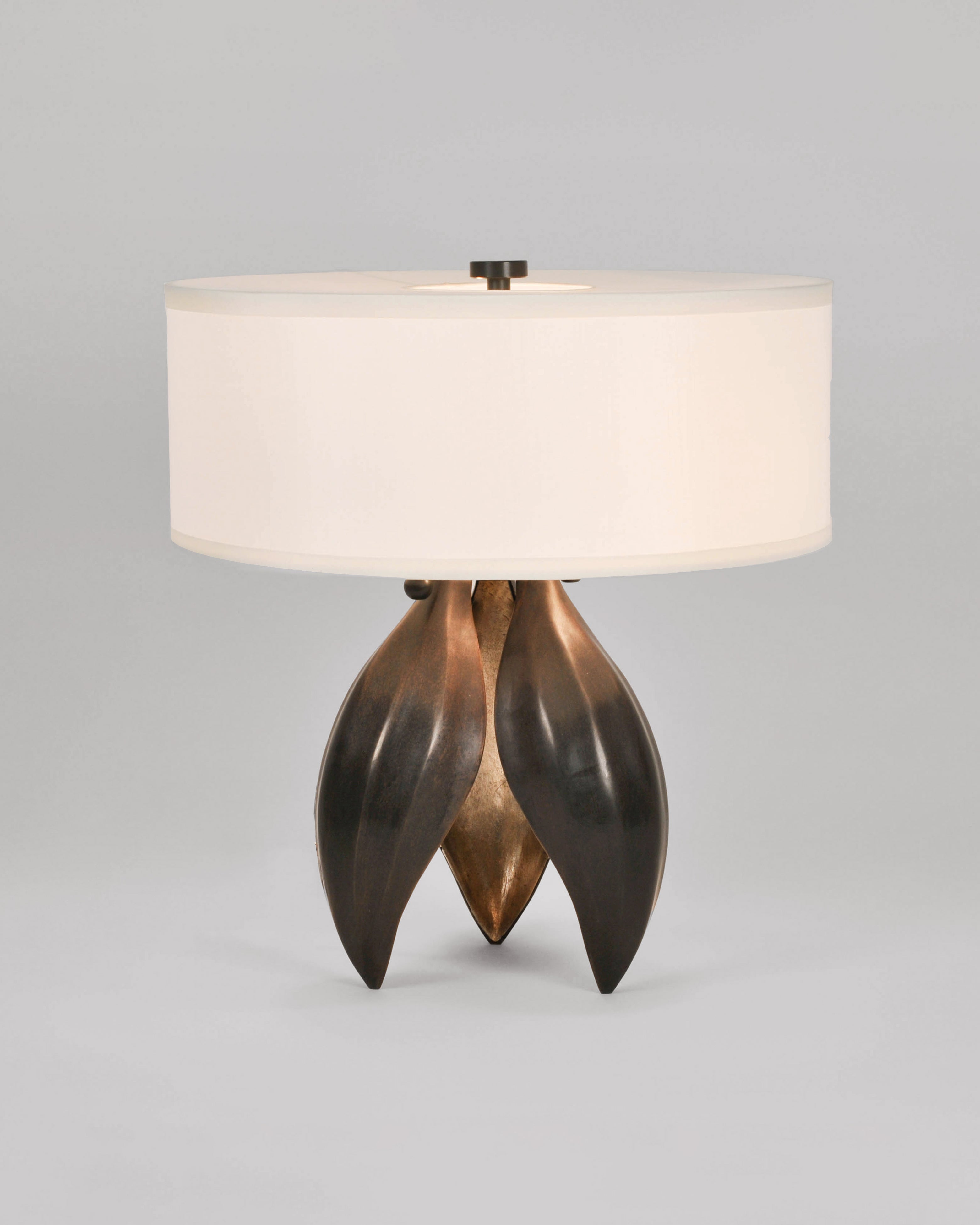 Dark Antique Brass with Classic Bronze Pods, Dutch Gold Interior and White Silk Pongee Shade