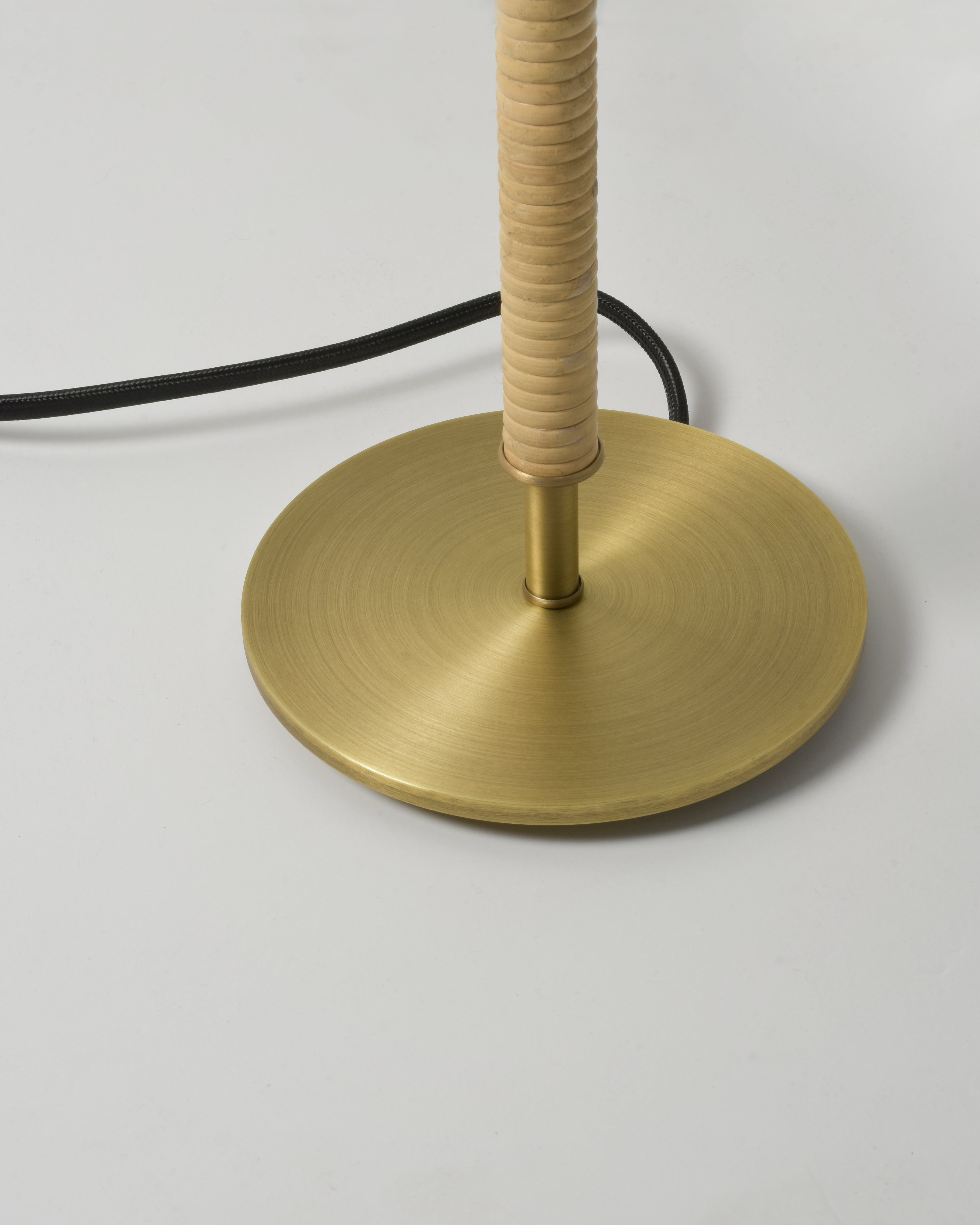 Light Antique Brass and Cane with White Silk Pongee Shade