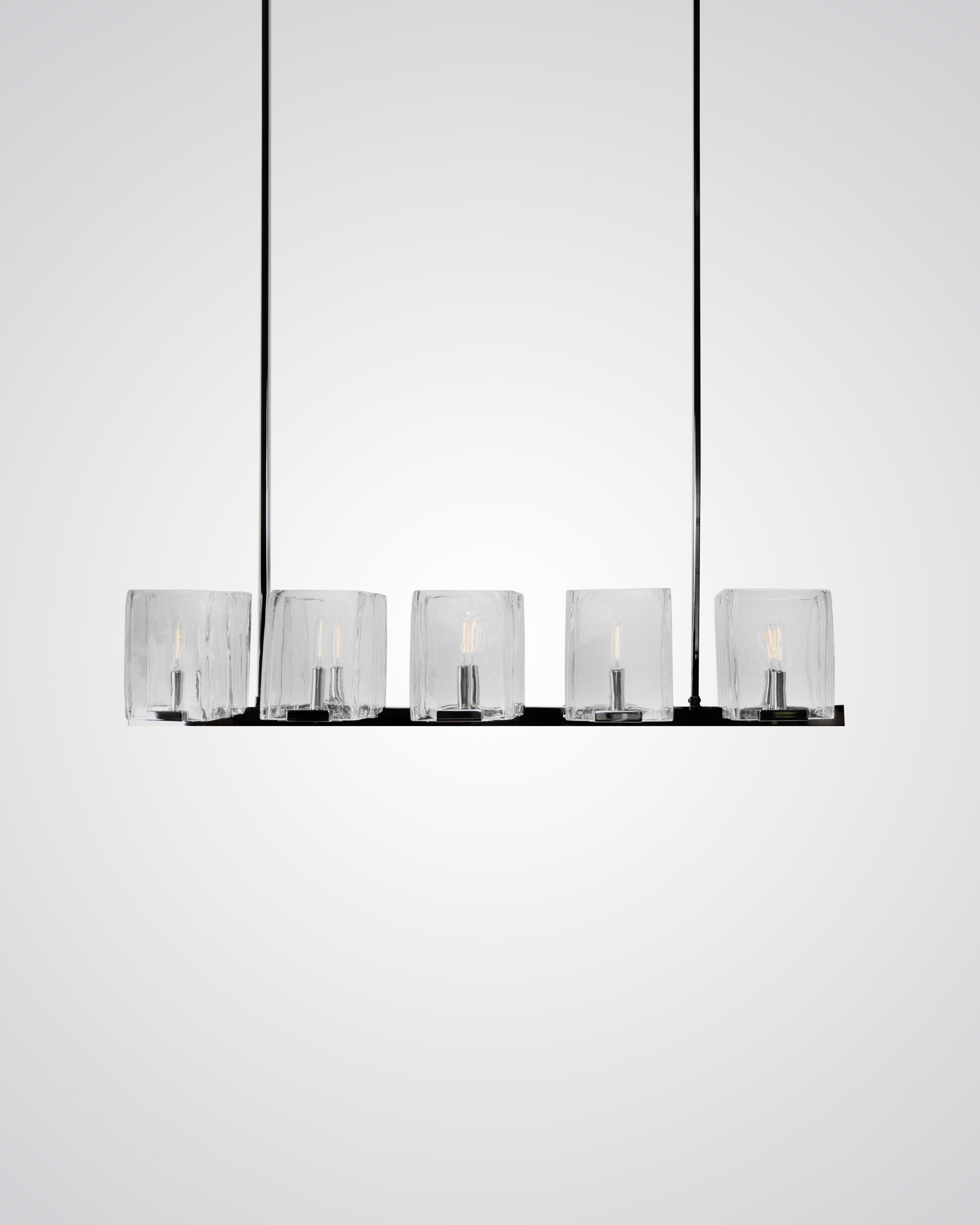 10 Light in Polished Nickel with Clear Crackled Glass