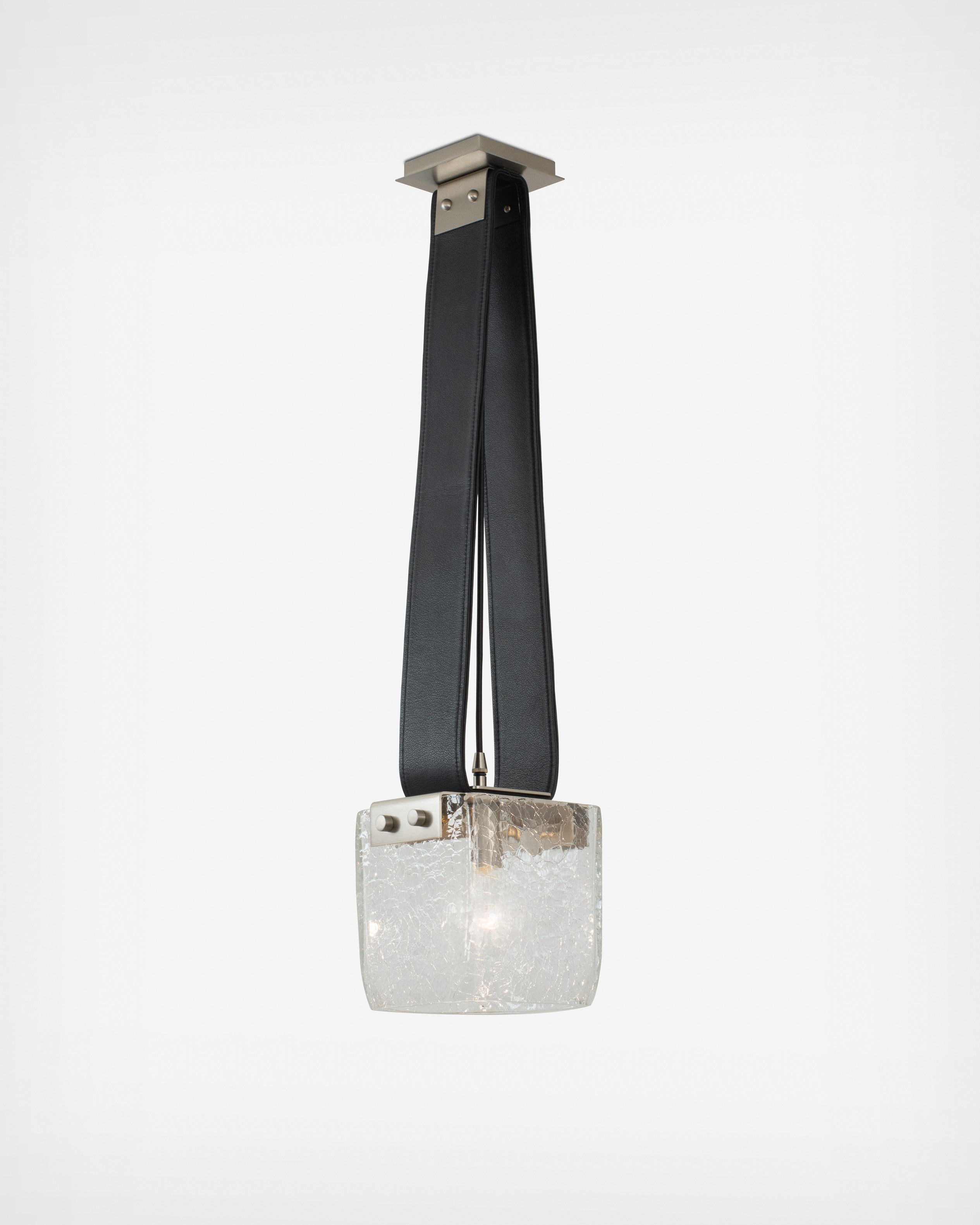 Satin Nickel with Black Leather and Clear Crackled