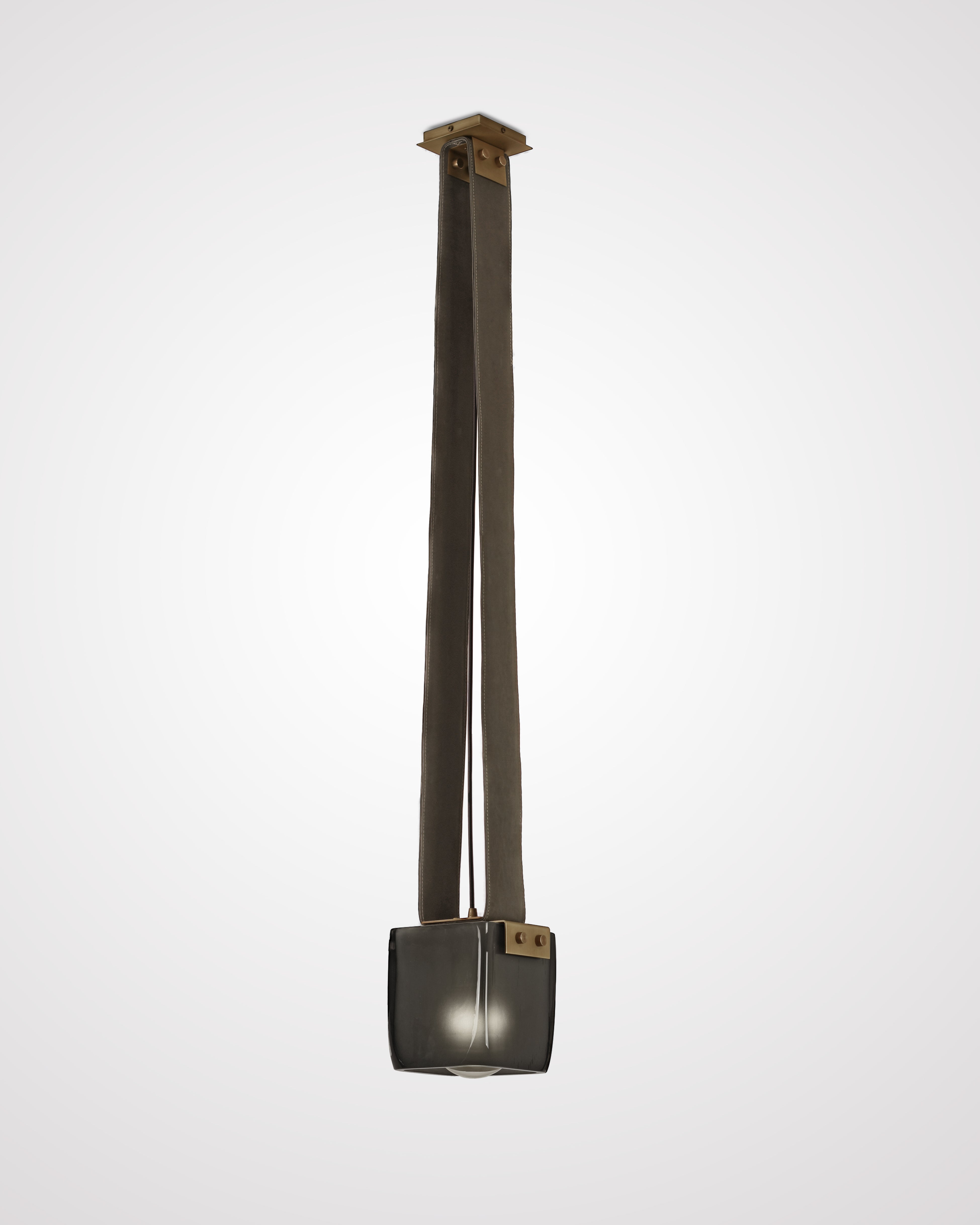 Light Antique Brass with Mink Leather and Smoke Frosted Glass