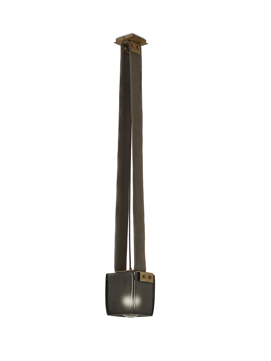Light Antique Brass with Mink Leather and Smoke Frosted Glass