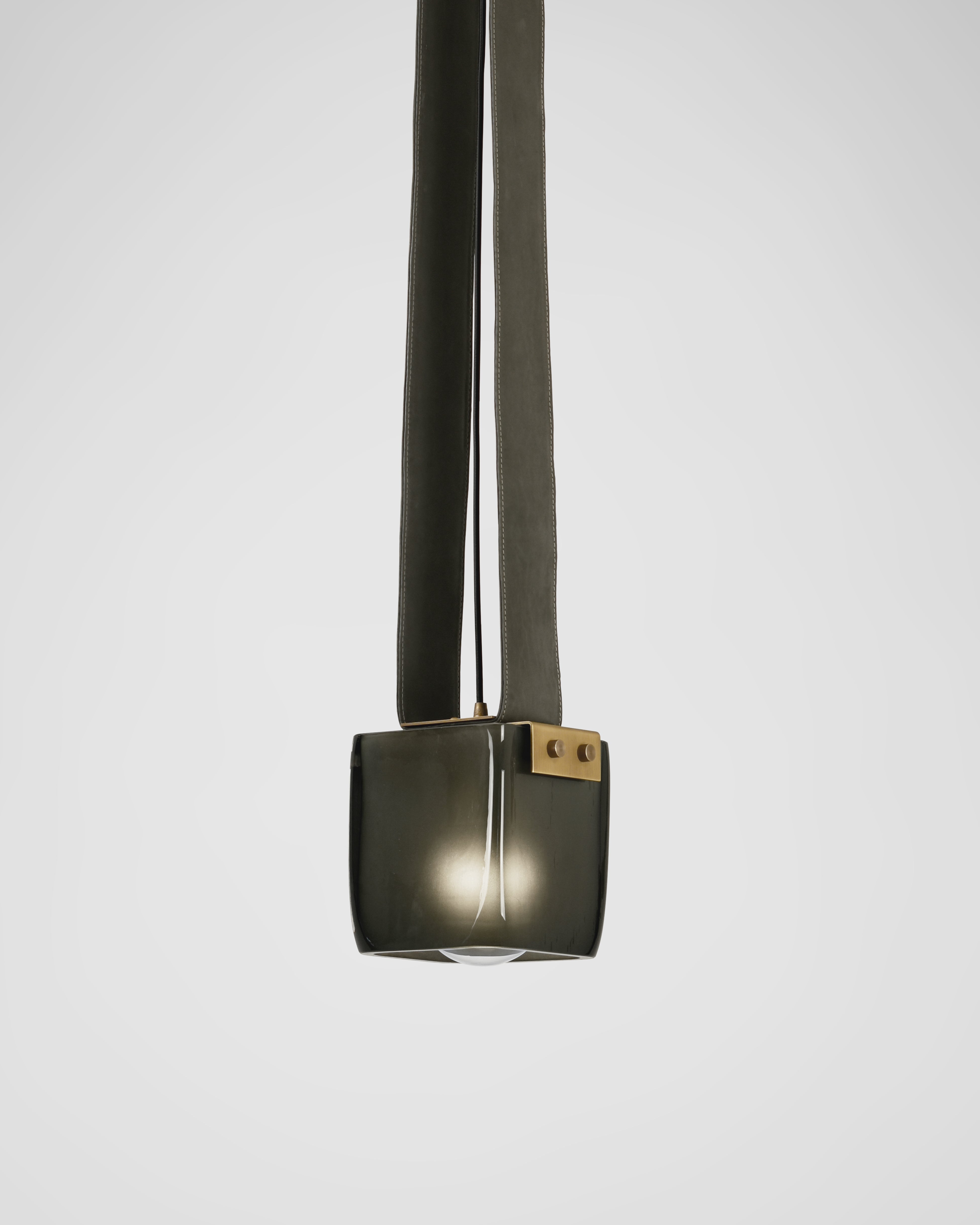 Light Antique Brass with Mink Leather and Smoke Frosted Glass