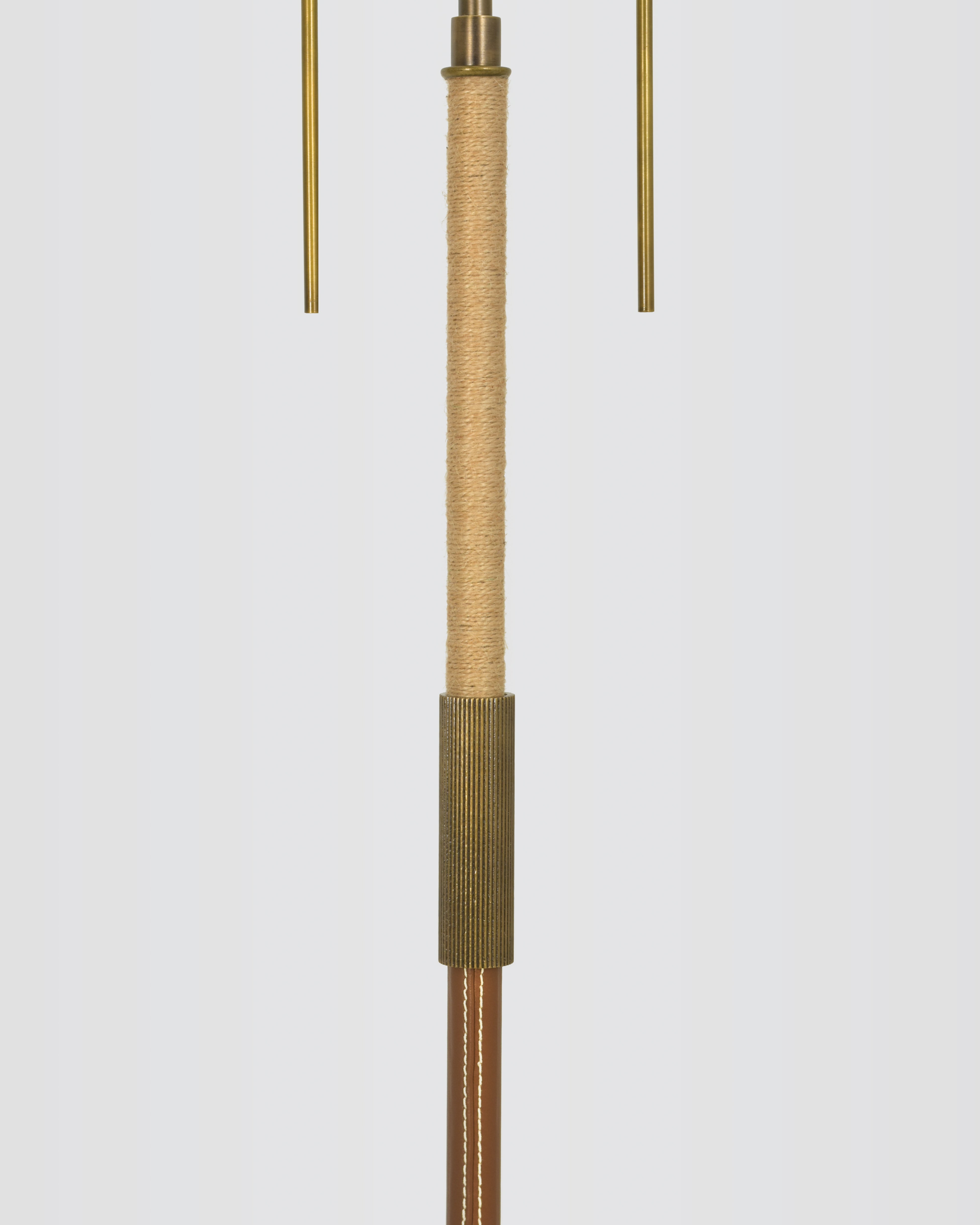 Light Antique Brass with Brown Leather and Jute Accent