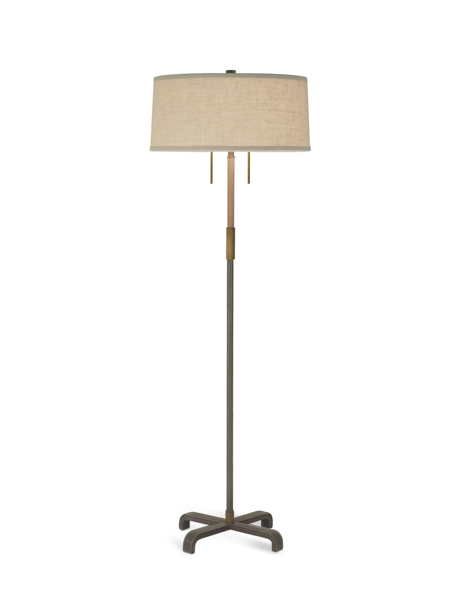 Light Antique Brass and Mink Leather with Jute Wrap and Natural Linen Shade