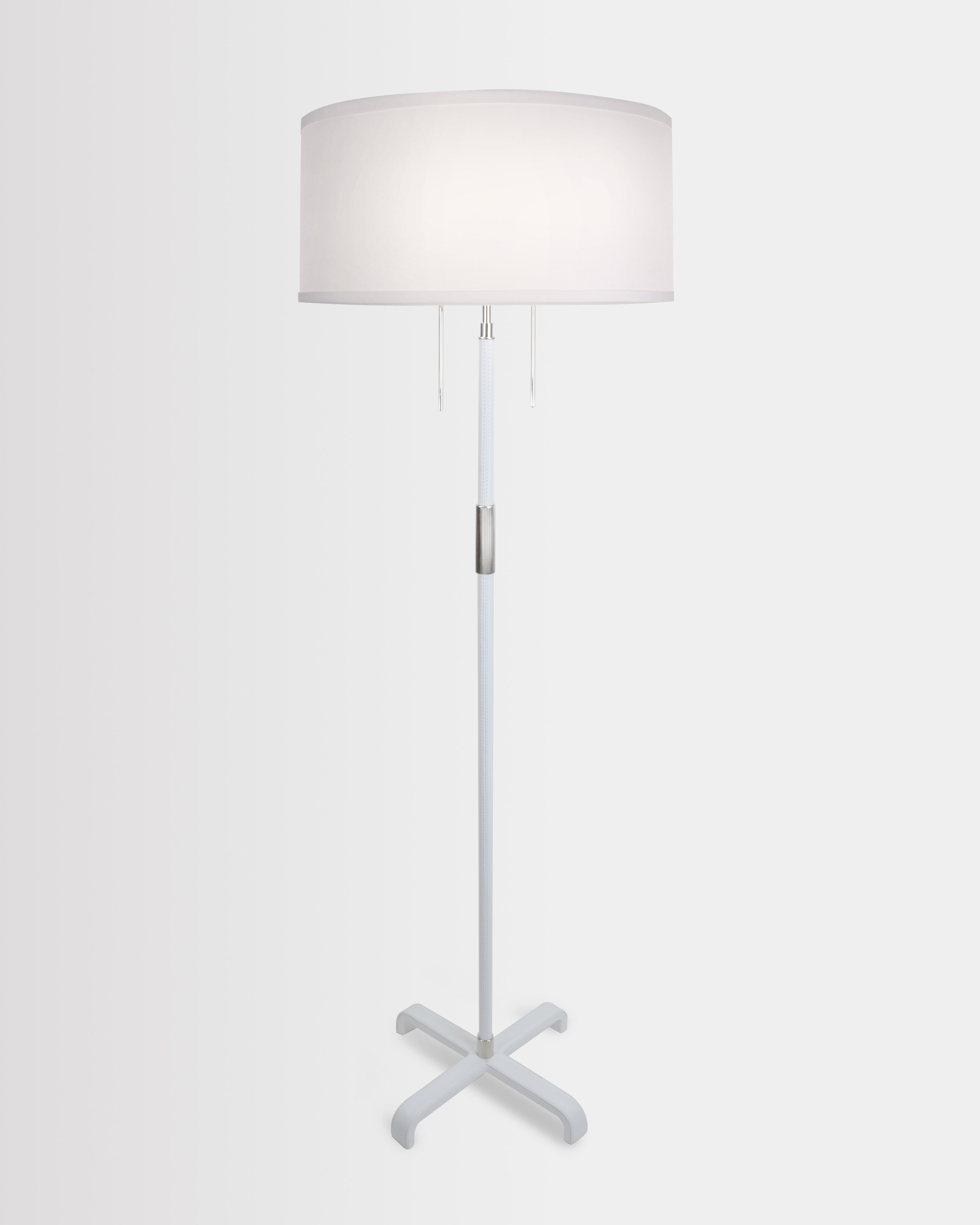 Polished Nickle and White Leather with Bright White Silk Pongee