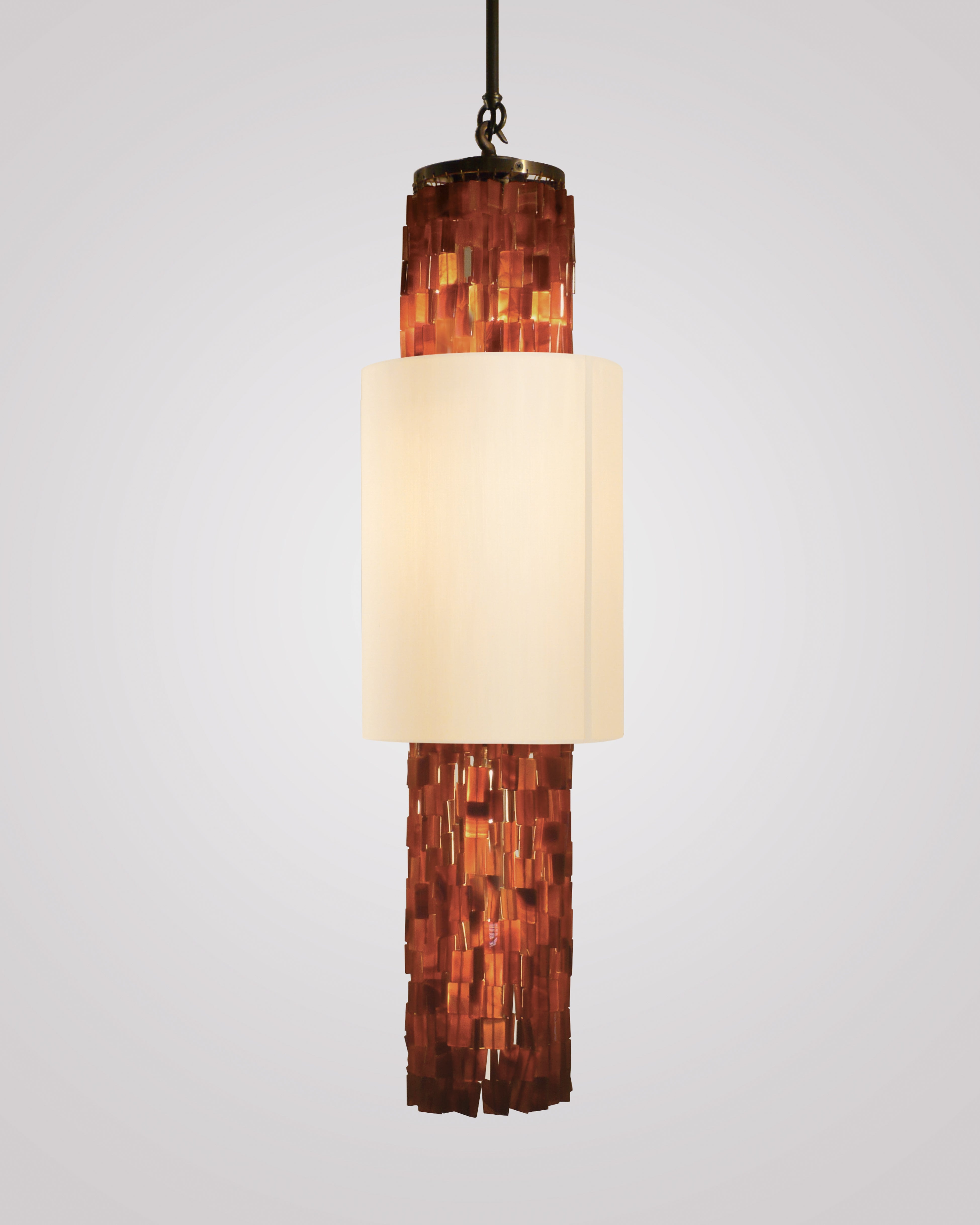 Light Antique Brass with Large Carnelian Rectangles and White Silk Pongee