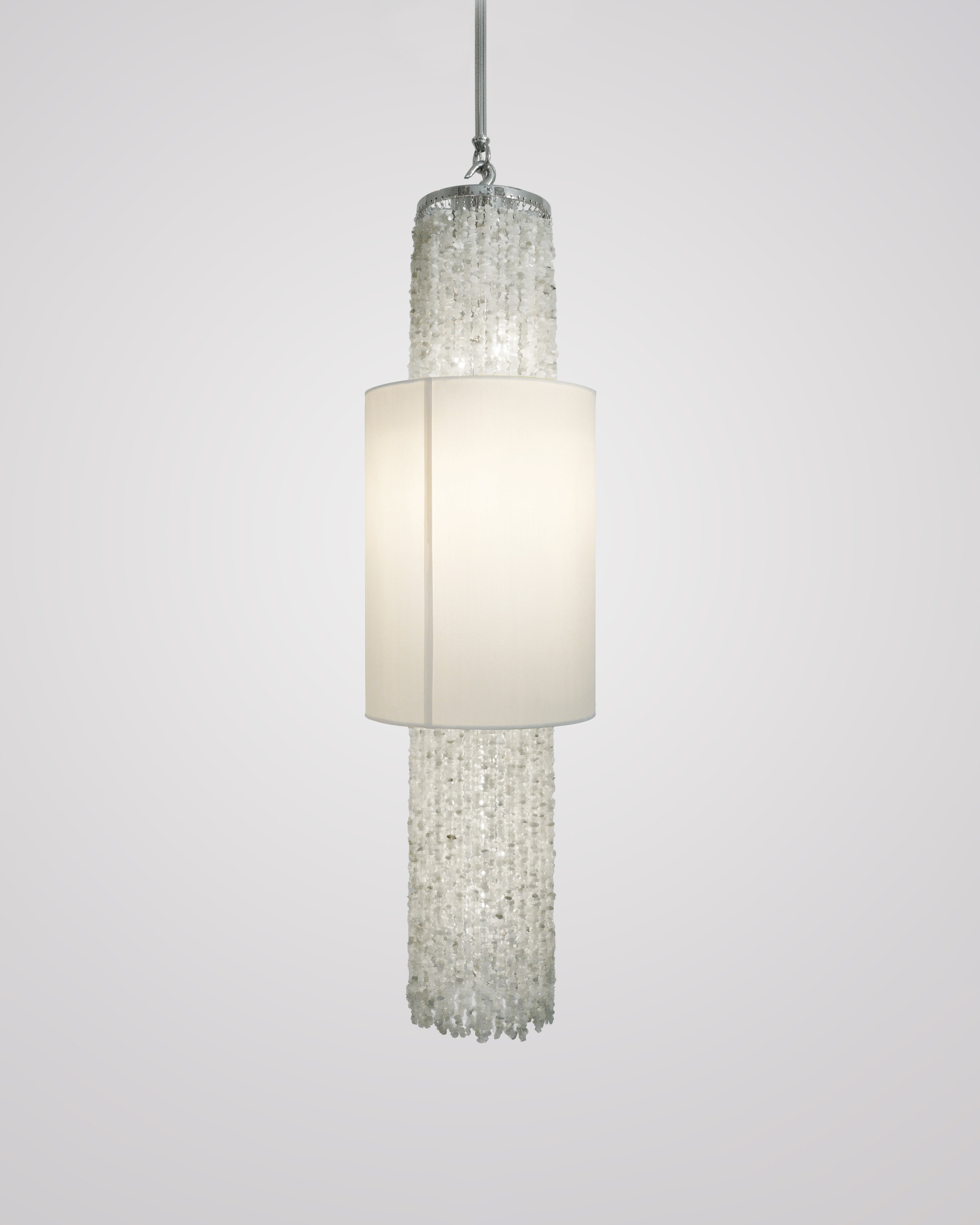 Satin Nickel with Frosted Rock Crystal Chips and White Silk Pongee