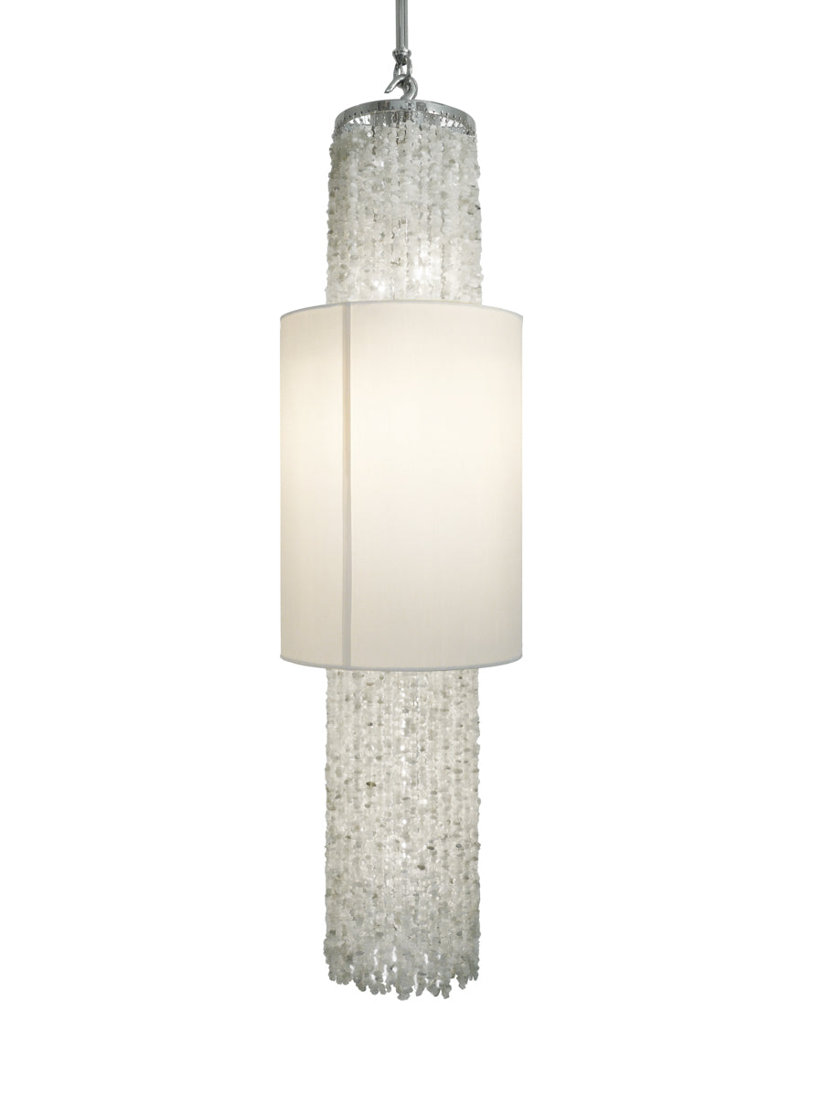 Satin Nickel with Frosted Rock Crystal Chips and White Silk Pongee