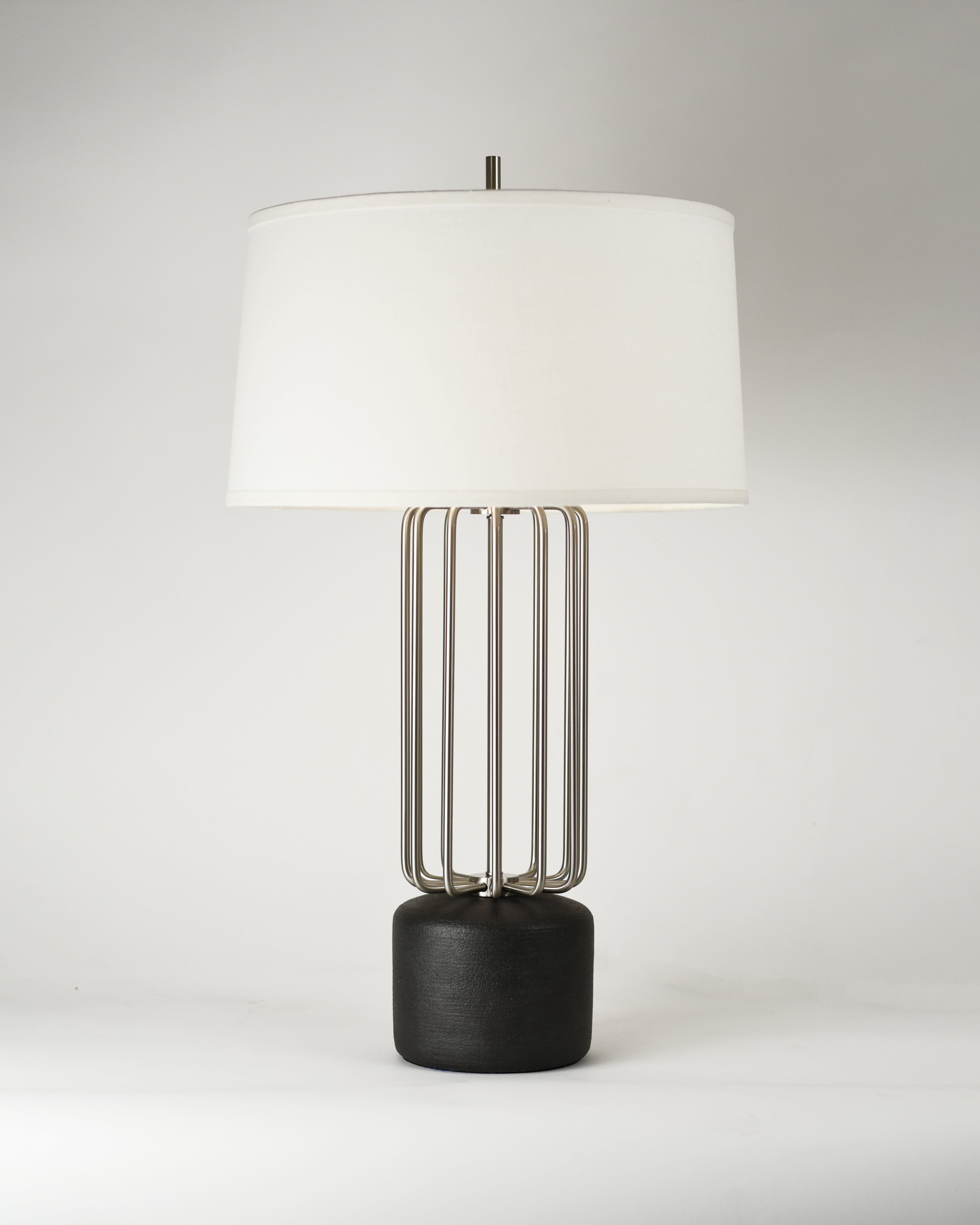 Satin Nickel with Carbon and Bright White Silk Pongee