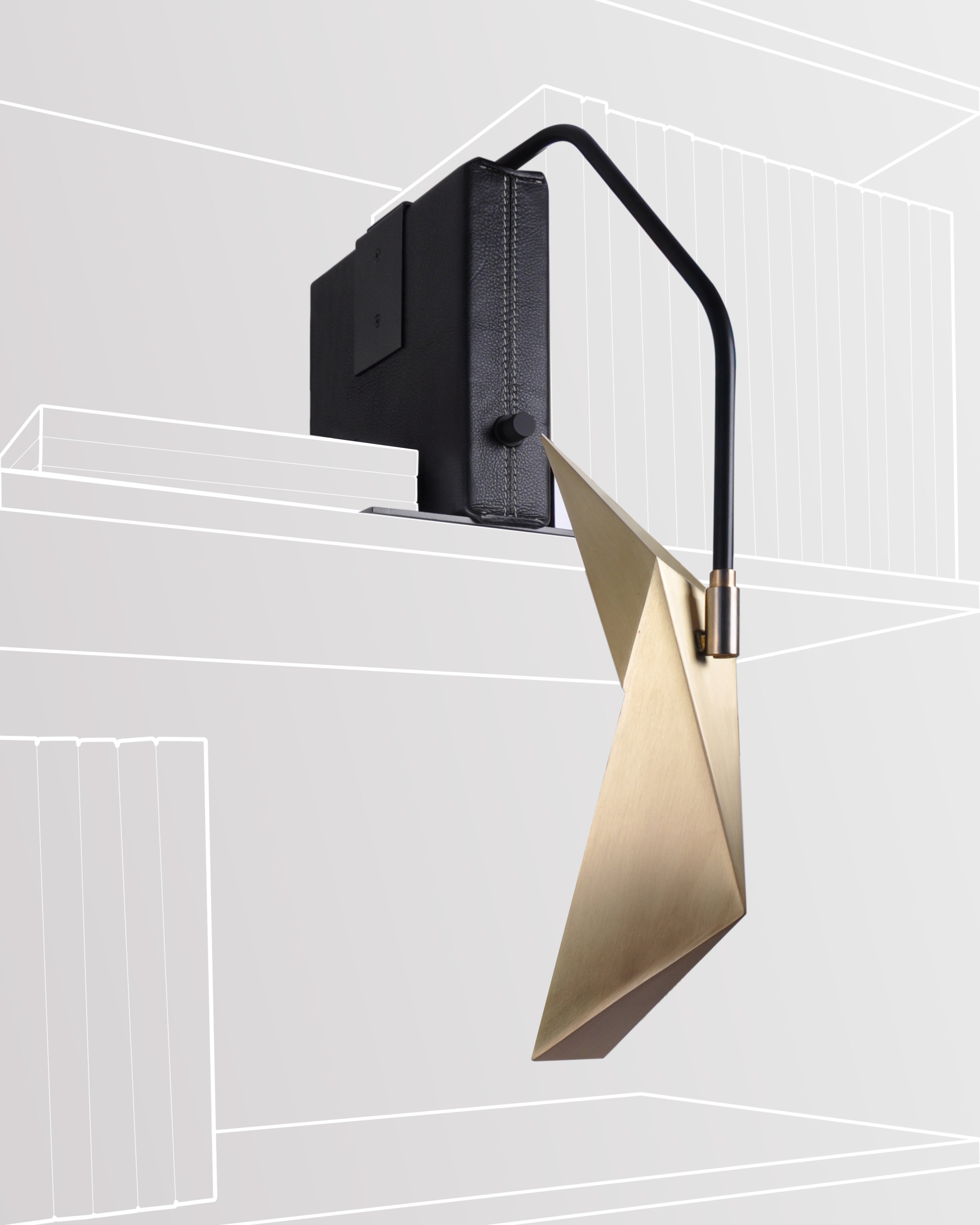 Black Leather with Black Powder Coat and Brushed Brass