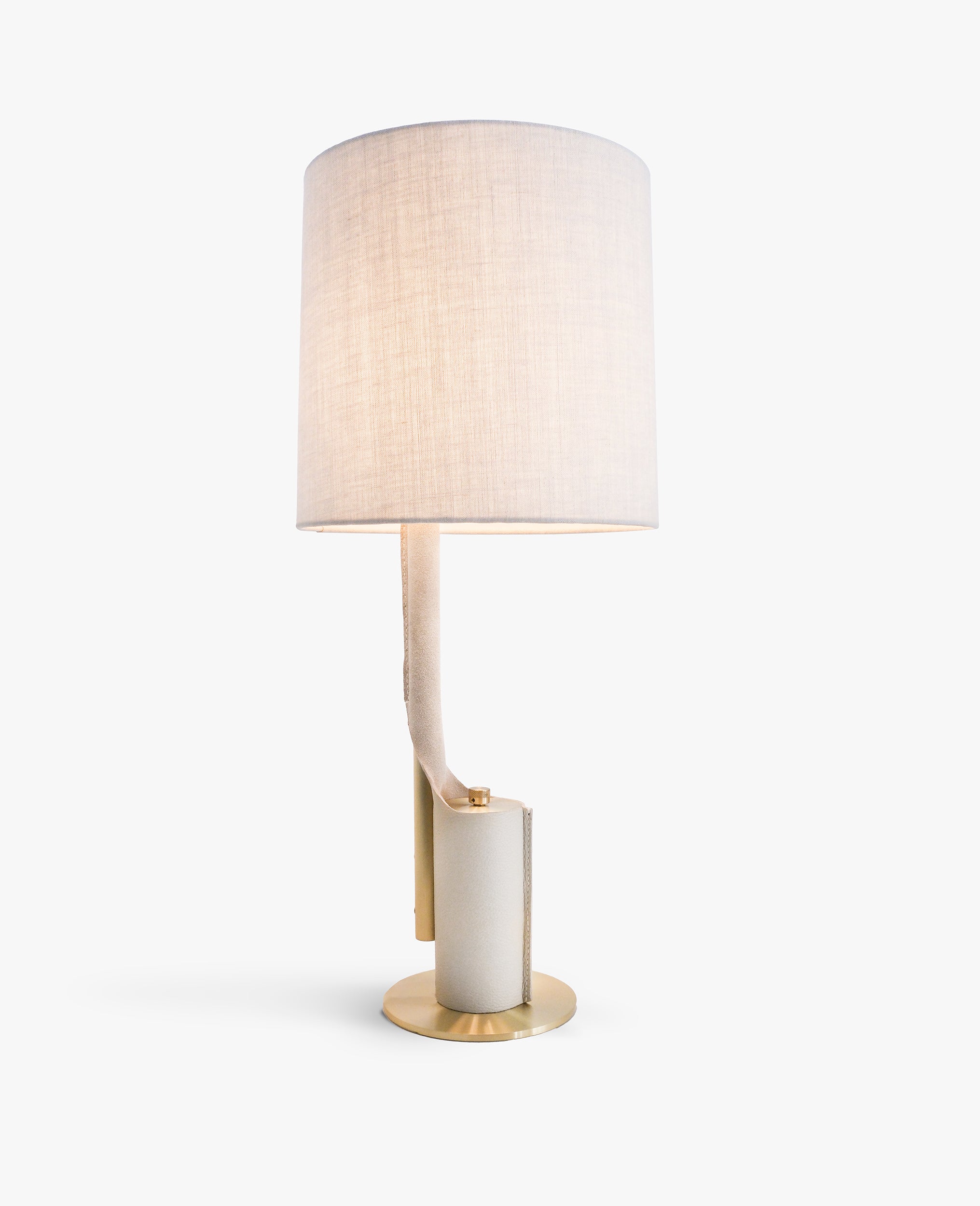 Brushed Brass w/ Cream Leather and Natural Linen Shade