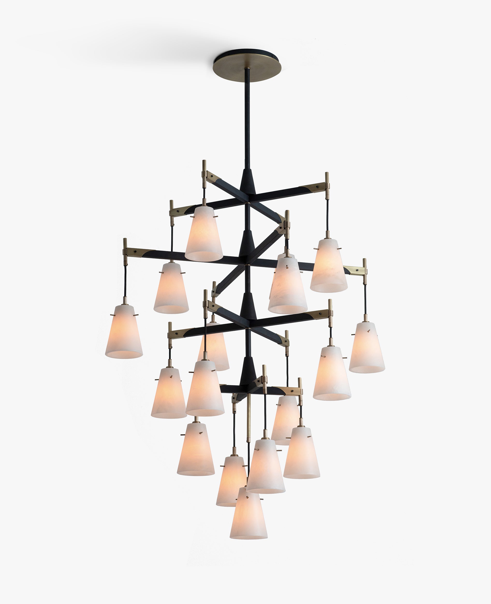 Patinated Steel with Light Antique Brass accents and Alabaster Shade