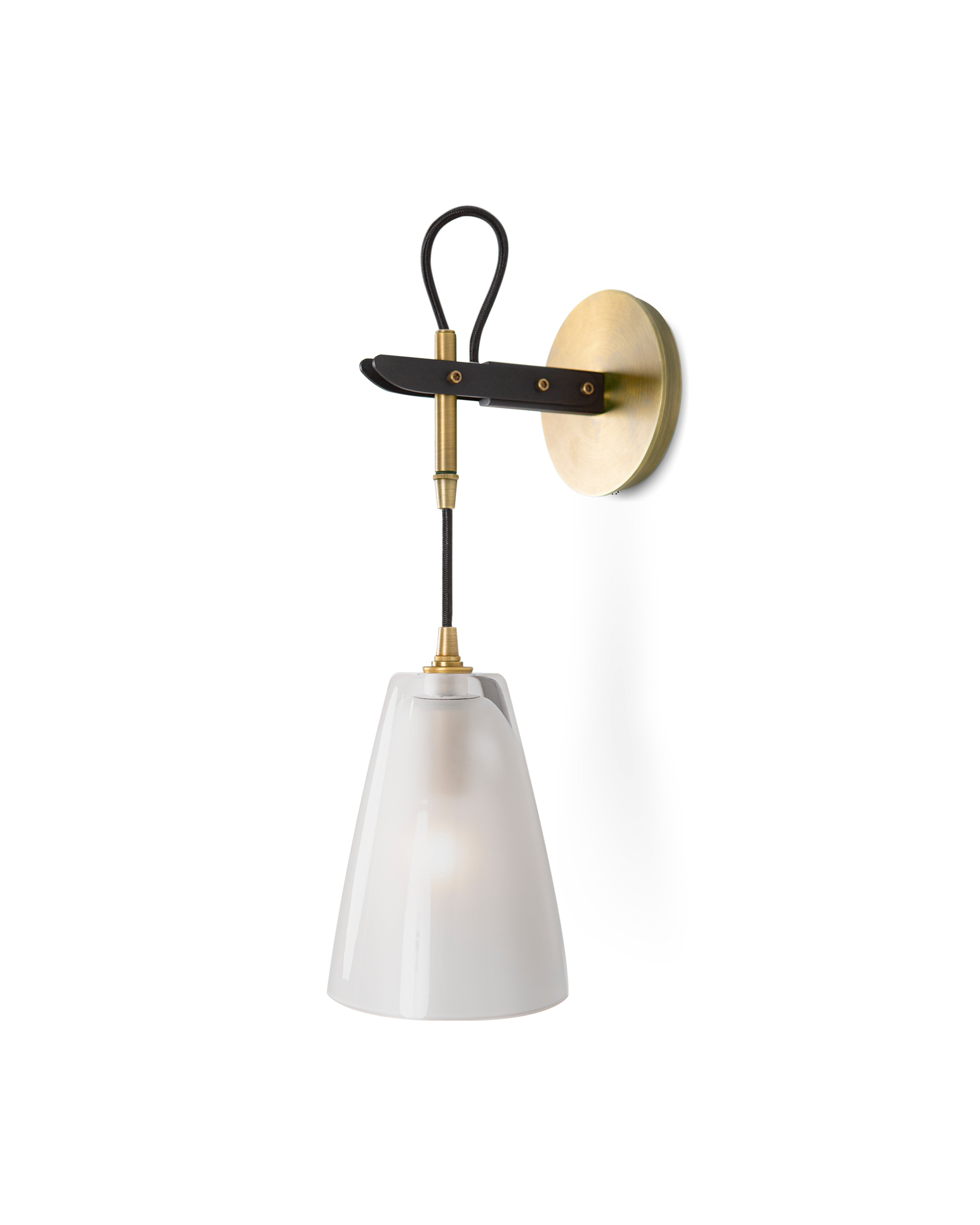 Vail Single Sconce In Light Antique Brass and Patinated Steel and Clear Frosted Glass