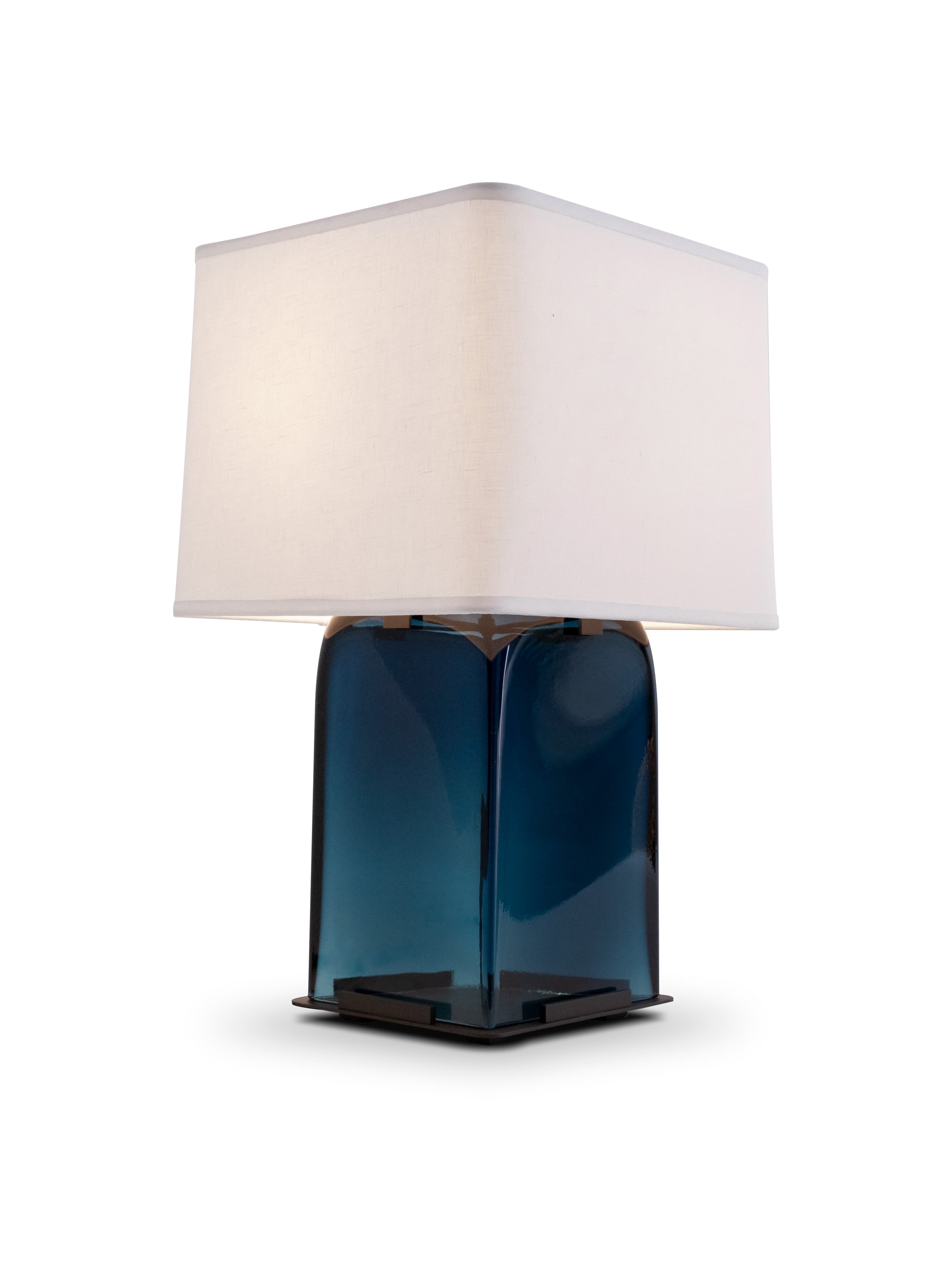 Oil Rubbed Bronze, Blue glass w/ White Linen shade