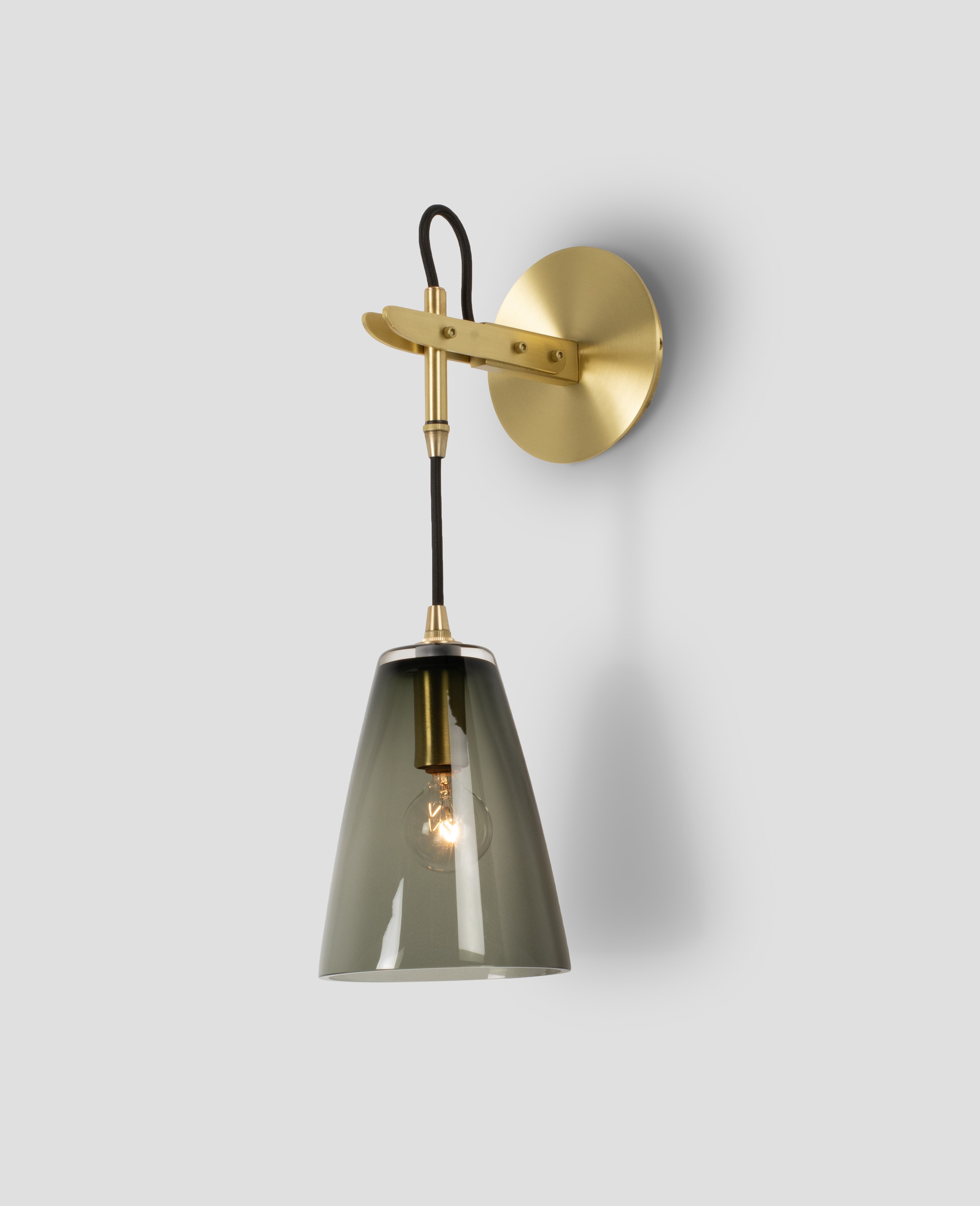 Vail Single Sconce in Brushed Brass with Smoke Smooth Glass Shade