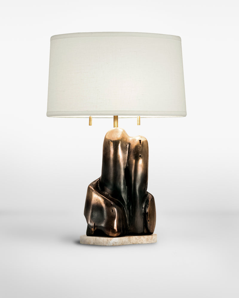 Cast Bronze with Marble Base and White Linen Shade