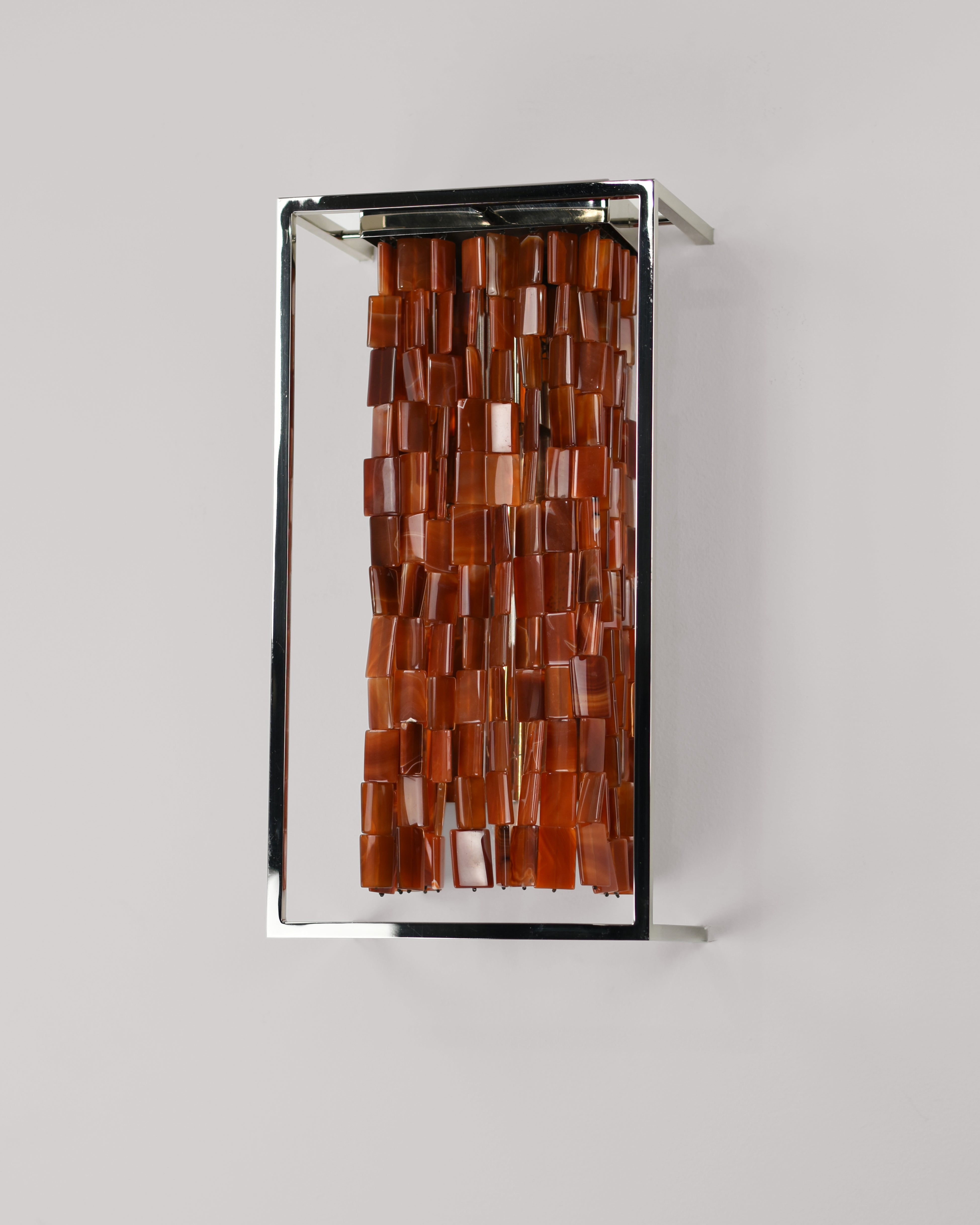 Alex 17 Inch Sconce shown in Polished Nickel with Large Carnelian Rectangles