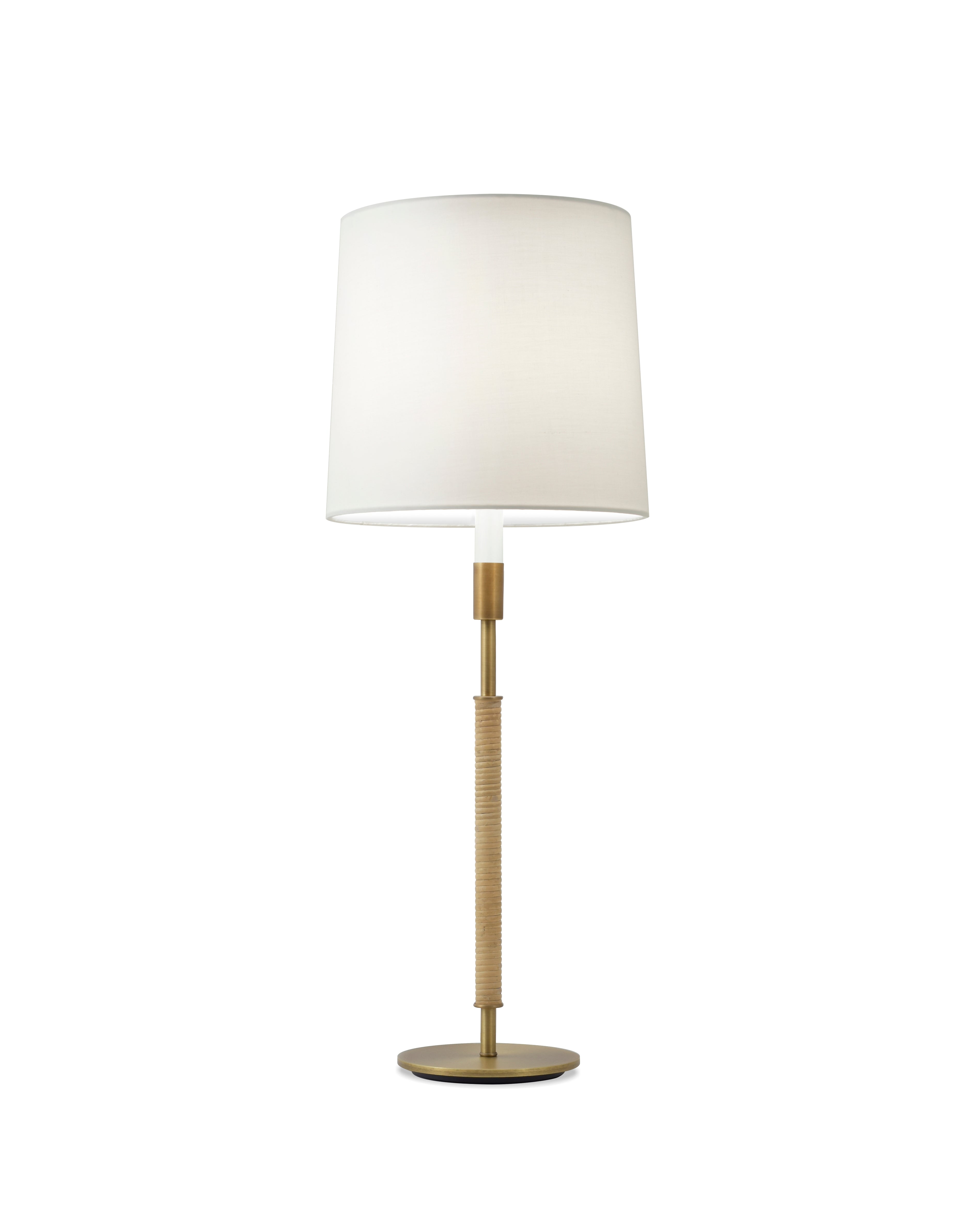 Light Antique Brass and Cane with White Silk Pongee Shade