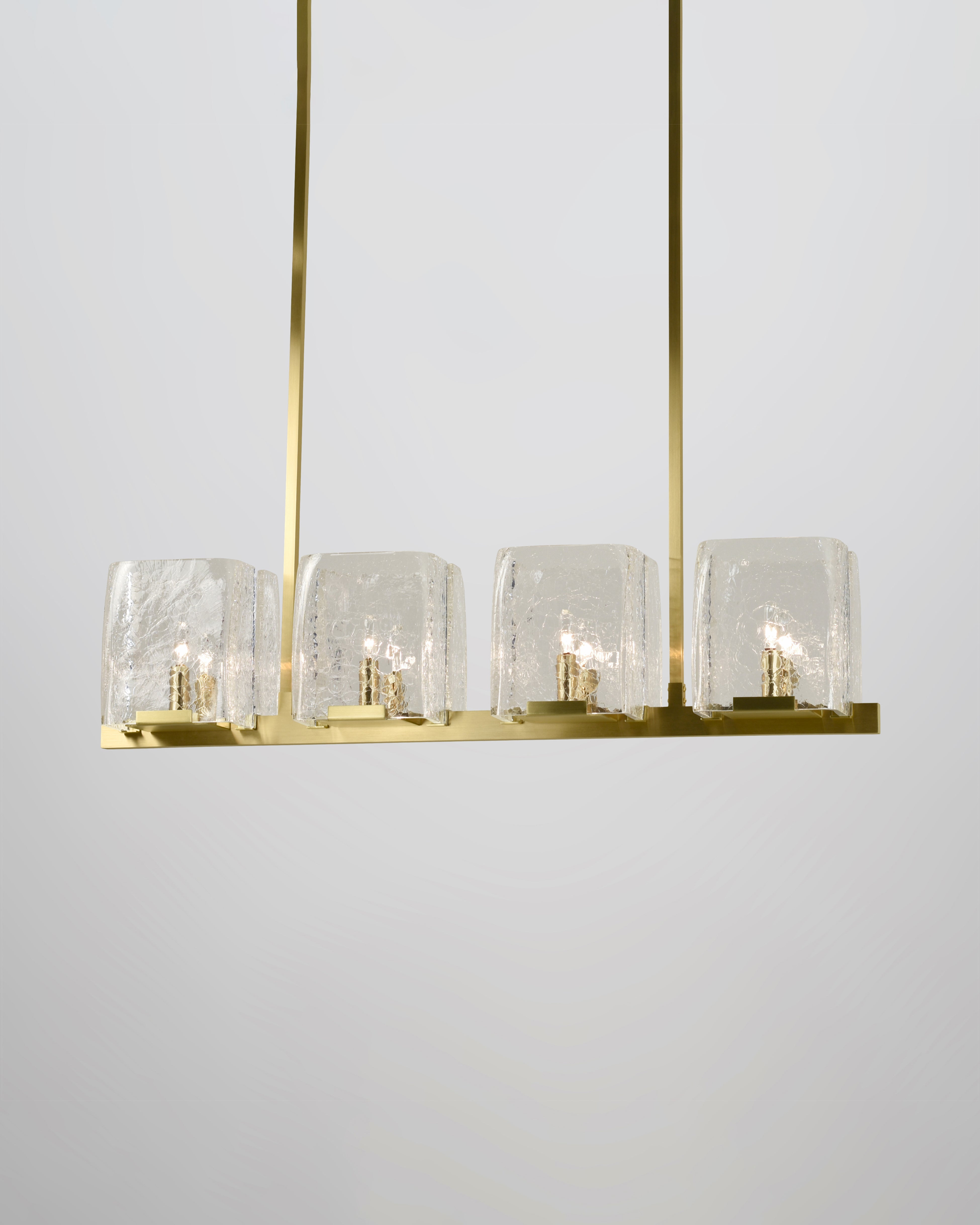 8 Light in Brushed Brass with Clear Crackled Glass