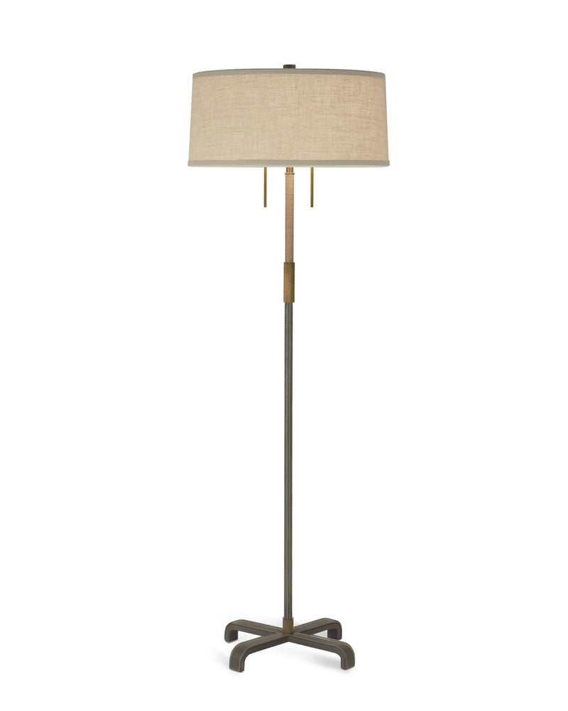 Light Antique Brass and Mink Leather with Jute Wrap and Natural Linen Shade