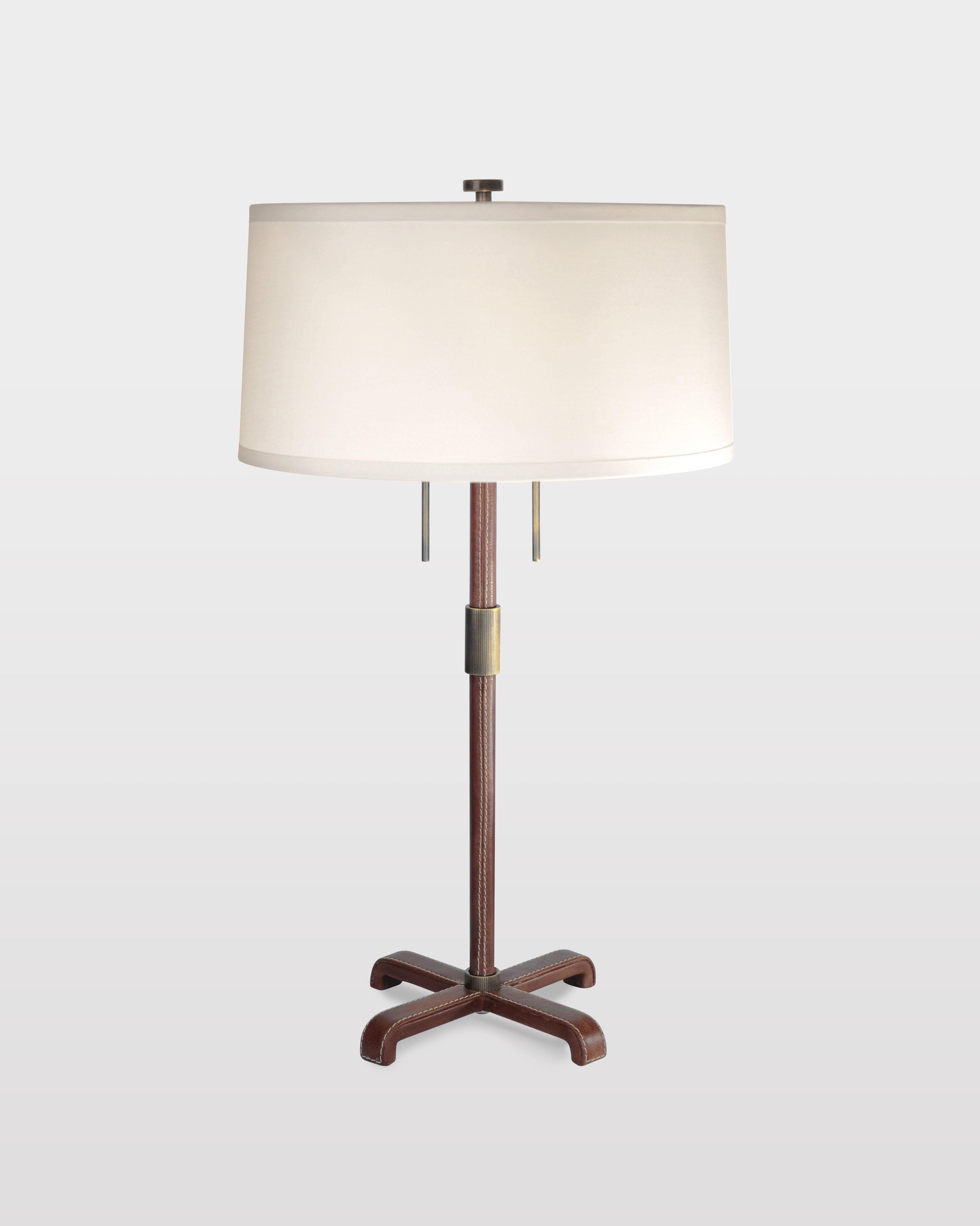 Light Antique Brass with Brown Leather and White Silk Pongee