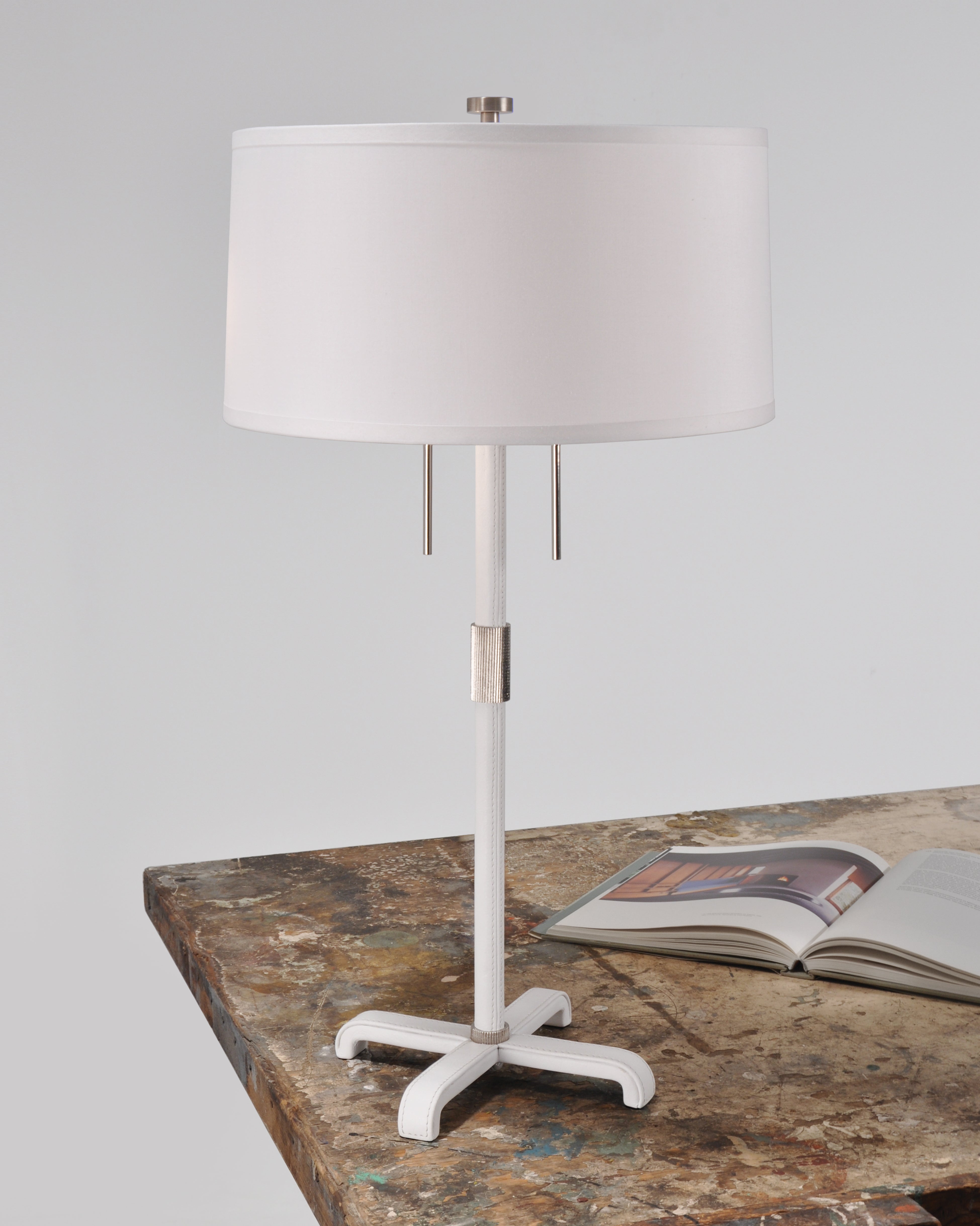 Satin Nickel with White Leather and Bright White Silk Pongee