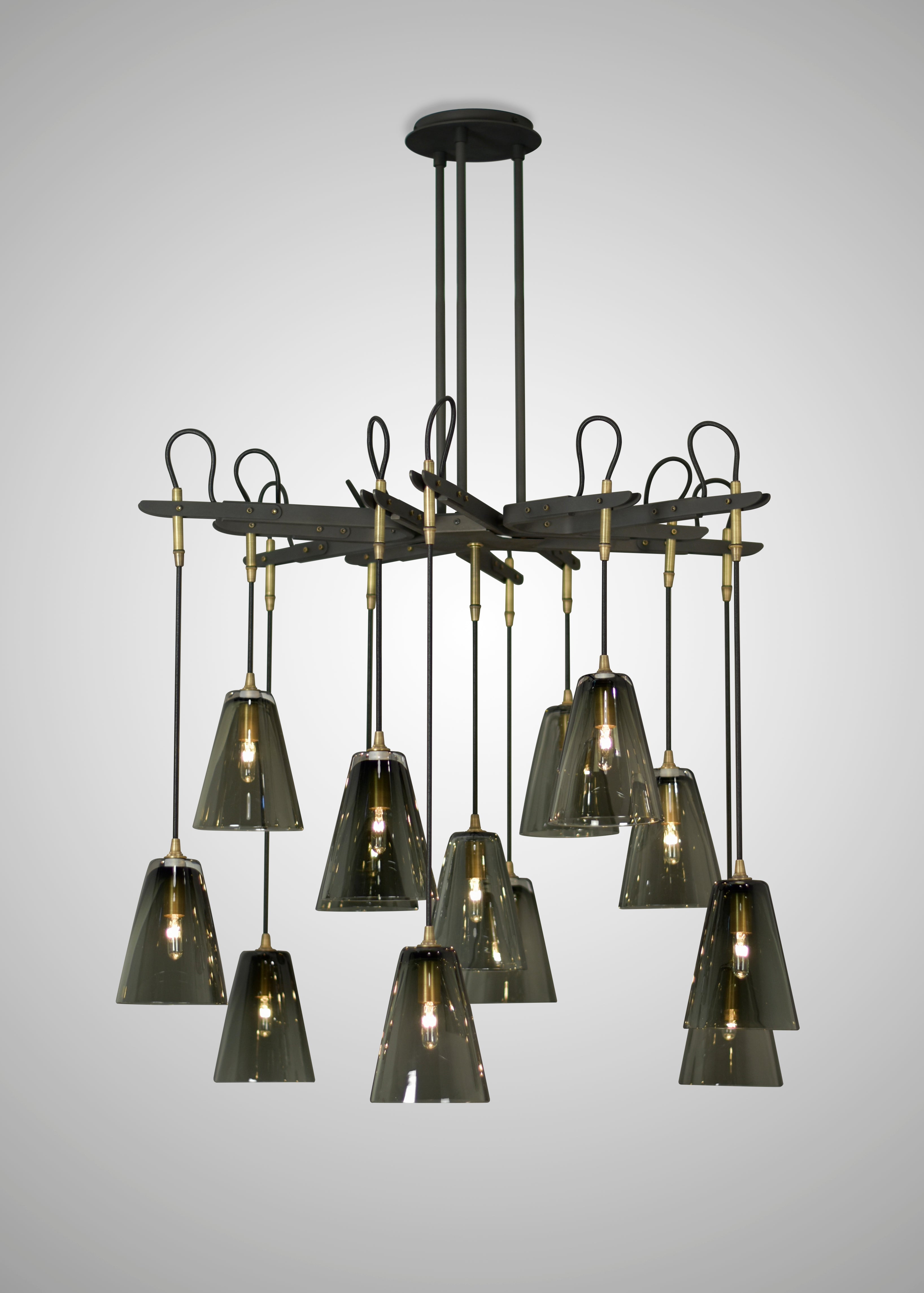Patinated Steel with Light Antique Brass accents and Smoke/Smooth Glass Shade