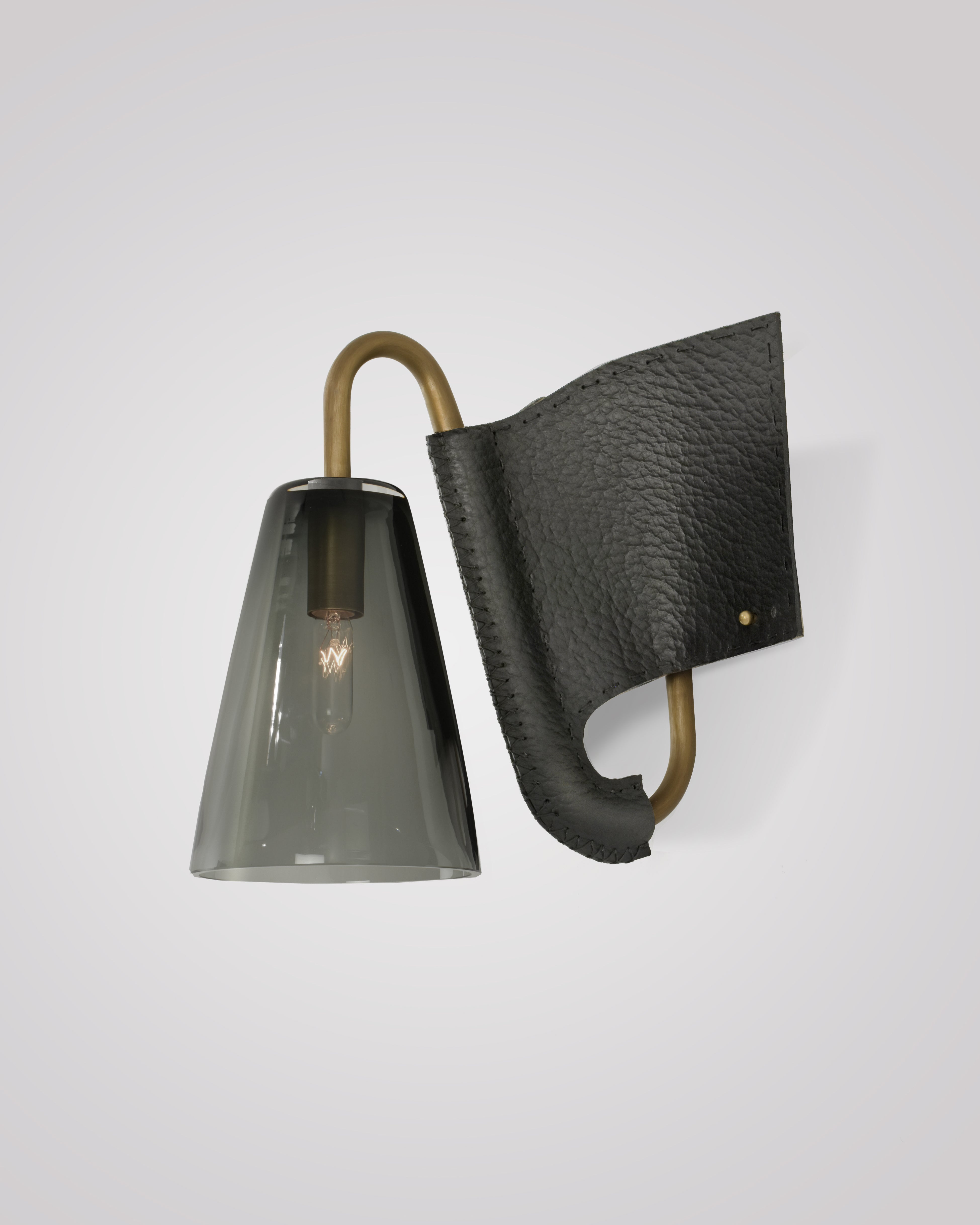 Shown with Black Buffalo Grain - In Stock sconce  varies from picture