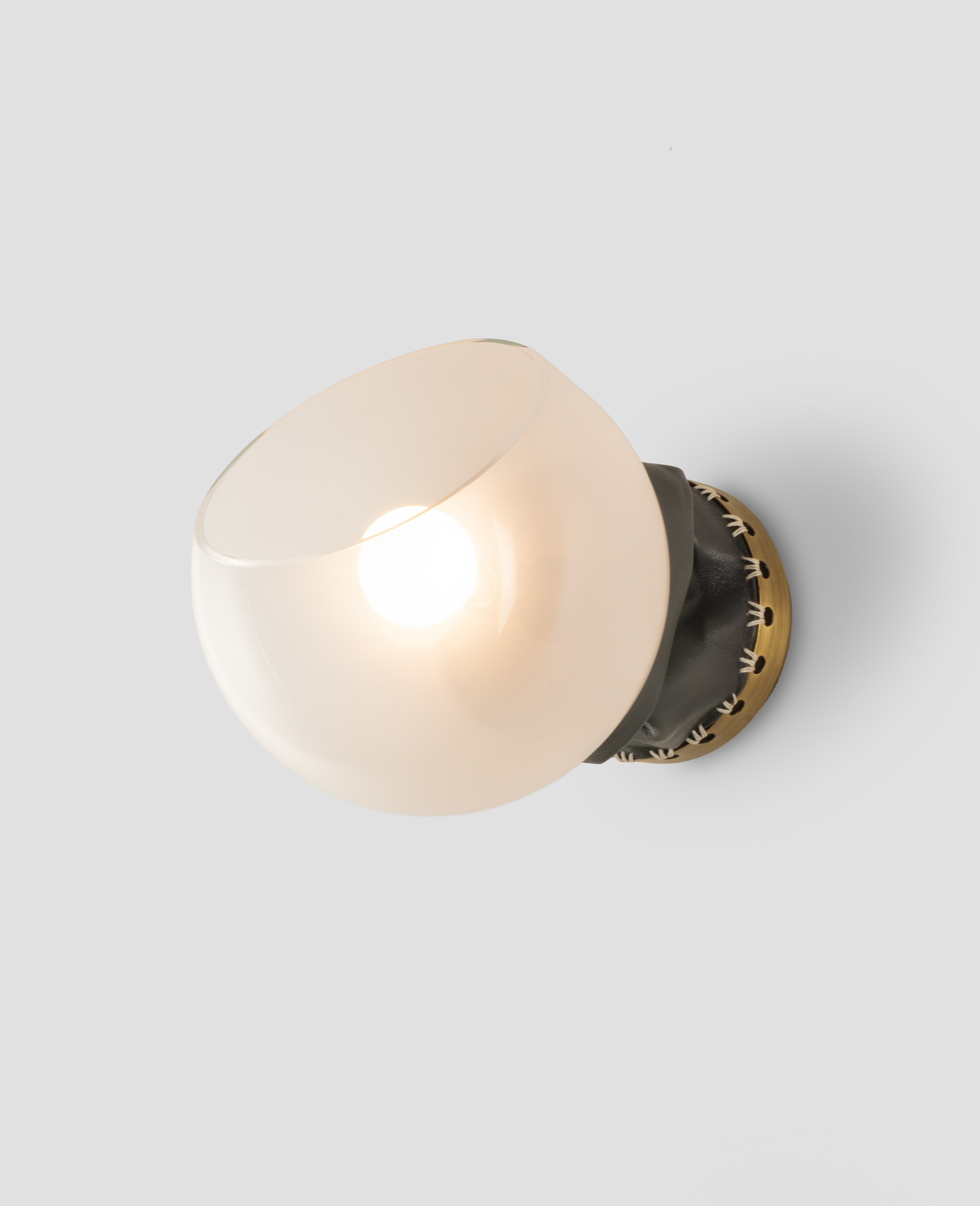 Light Antique Brass with Mink Leather and Clear Opal shade