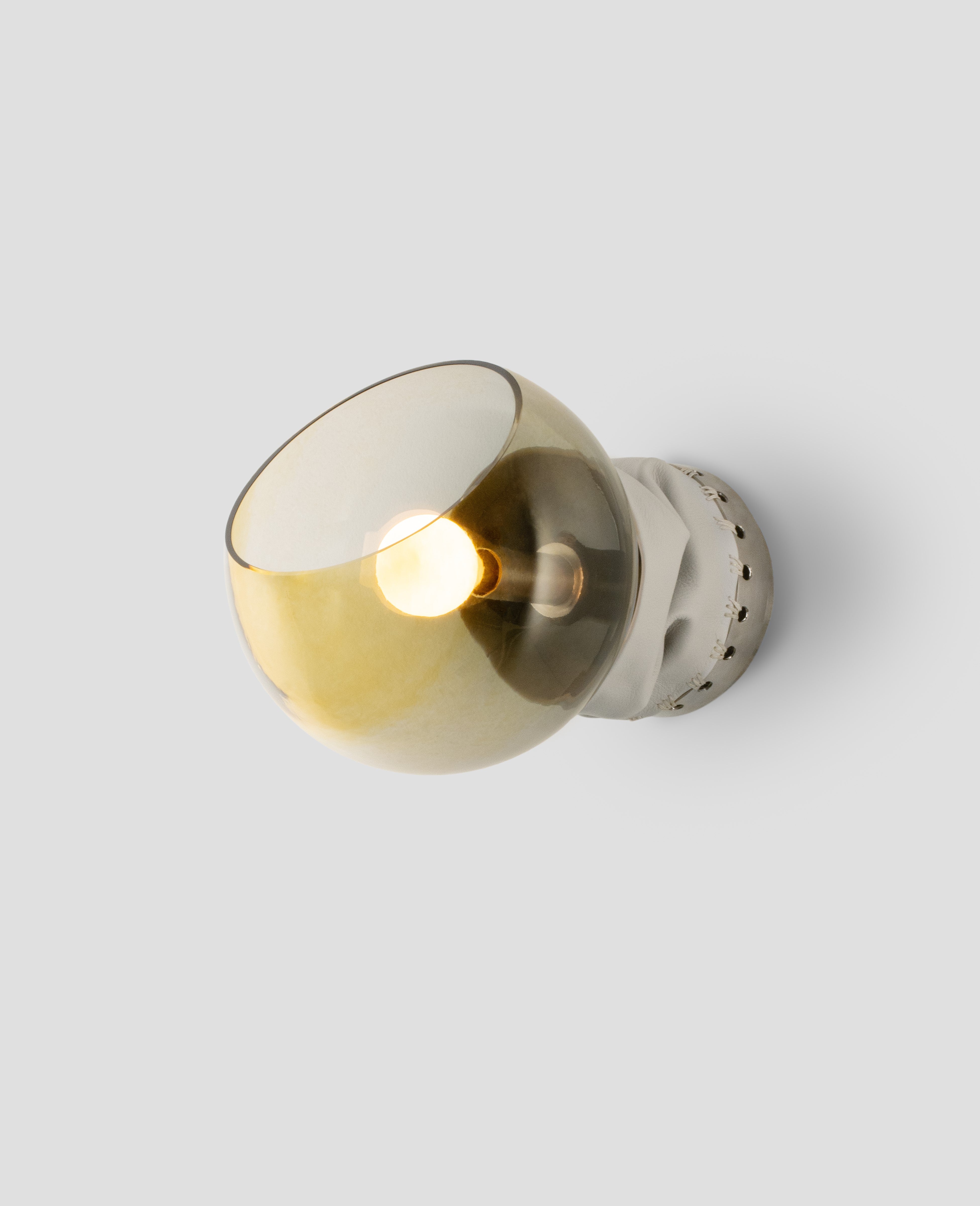 Satine Nickel with Cream Leather and Smoke Amber Glass Shade